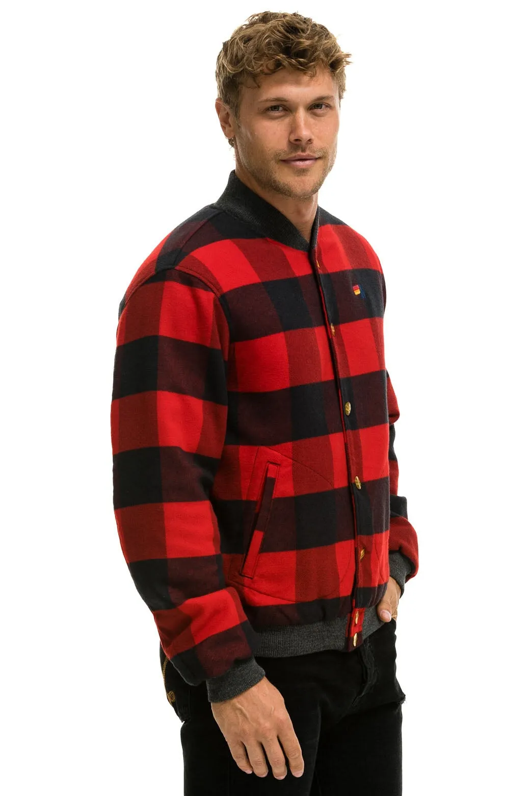 PLAID UNISEX VARSITY JACKET - BUFFALO PLAID