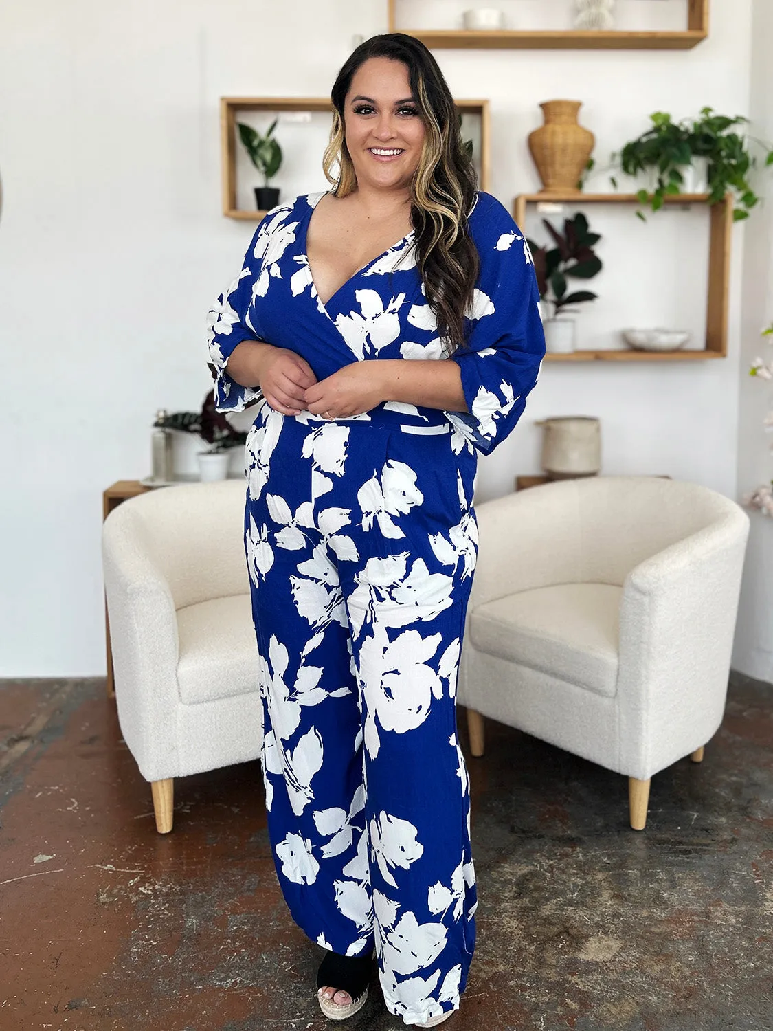 Plus Size Hawaiian Wide Leg Vacation Jumpsuit