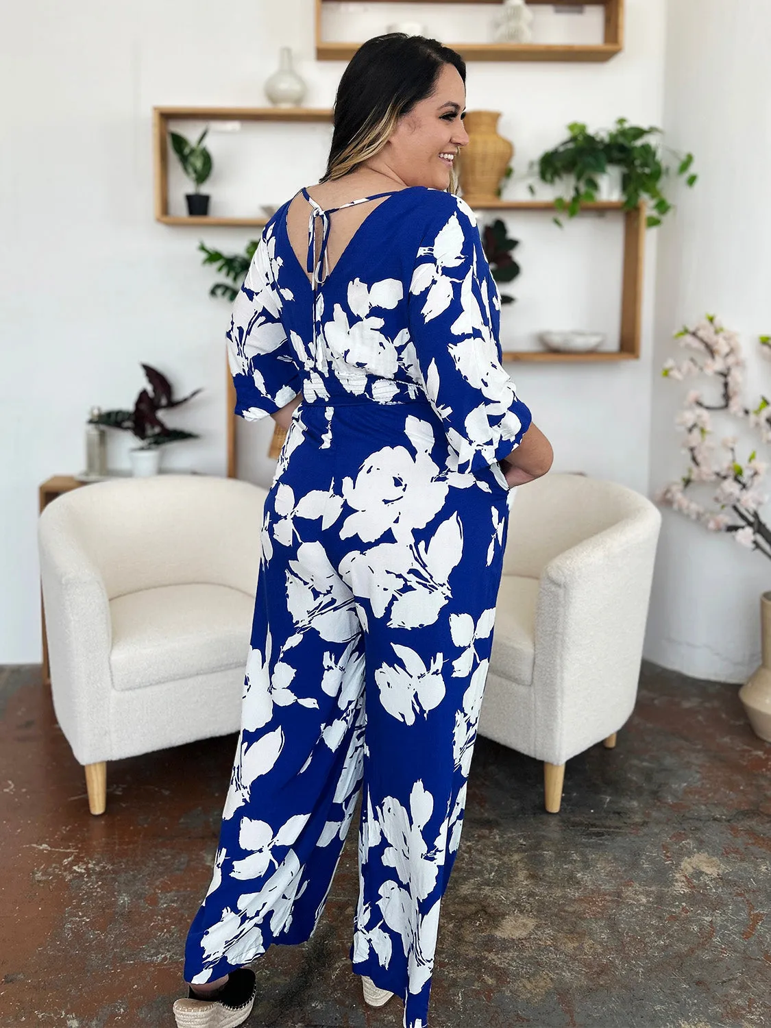 Plus Size Hawaiian Wide Leg Vacation Jumpsuit