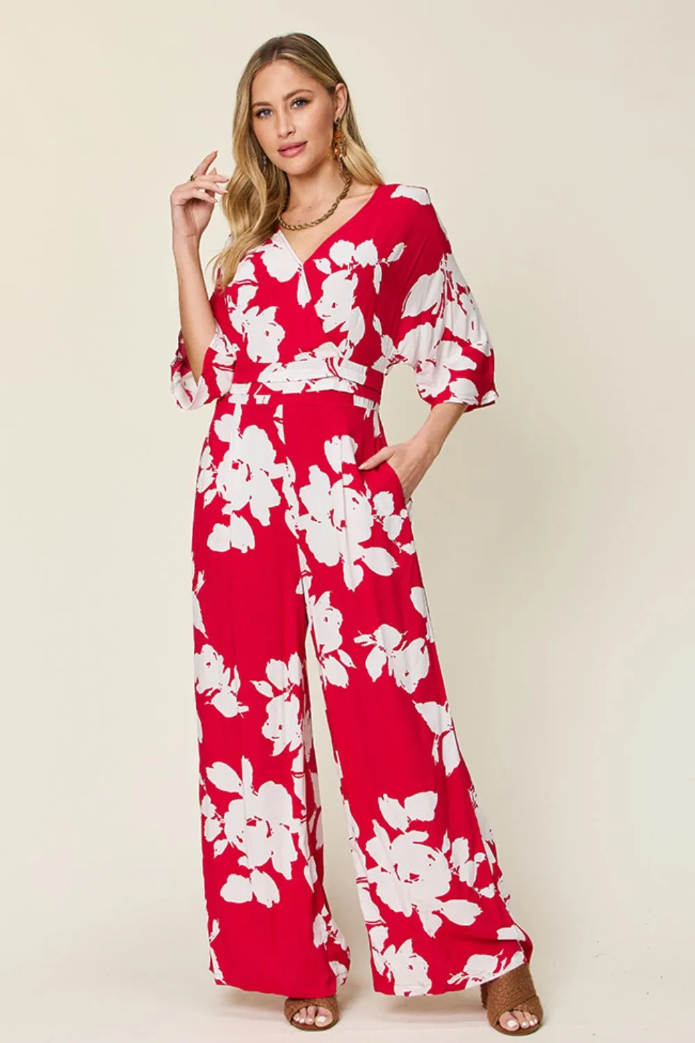 Plus Size Hawaiian Wide Leg Vacation Jumpsuit