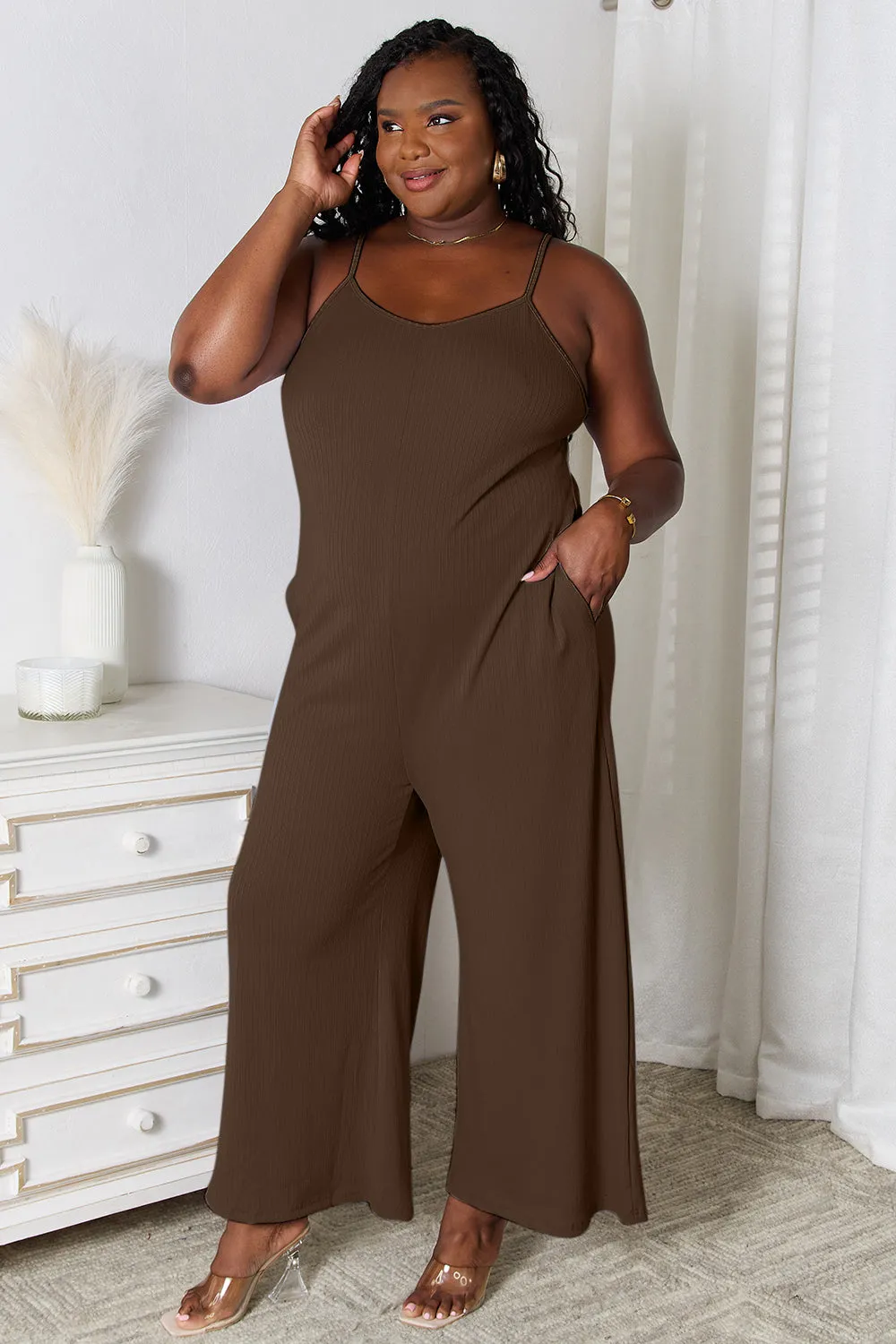 Plus Size Spaghetti Strap V-Neck Jumpsuit