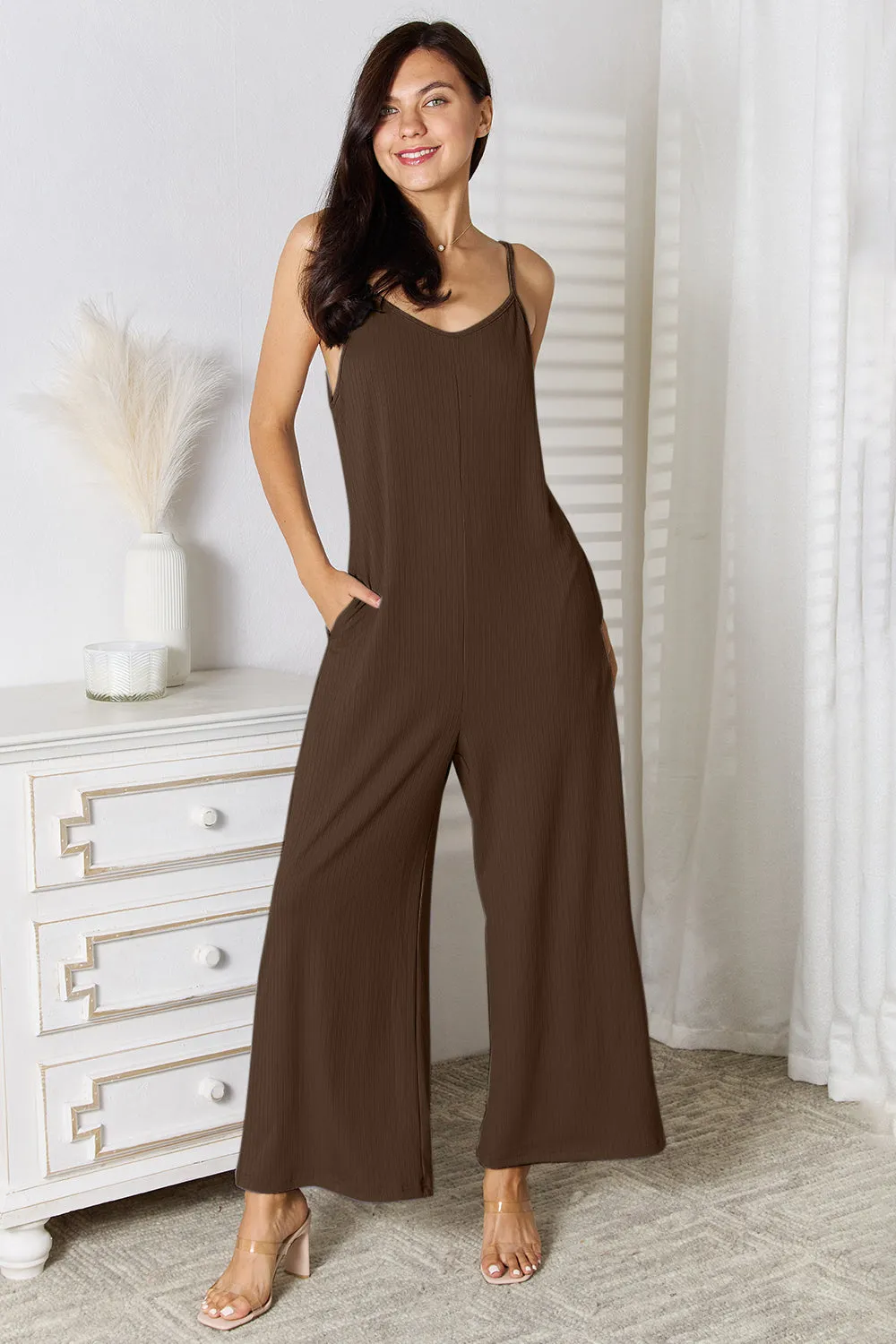 Plus Size Spaghetti Strap V-Neck Jumpsuit