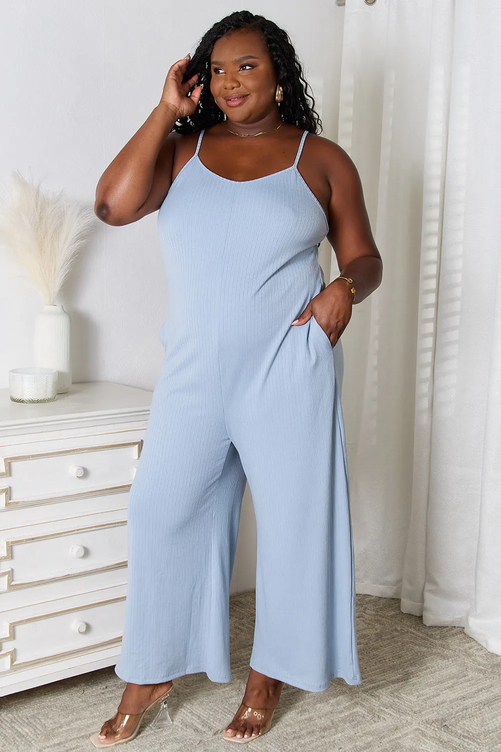 Plus Size Spaghetti Strap V-Neck Jumpsuit