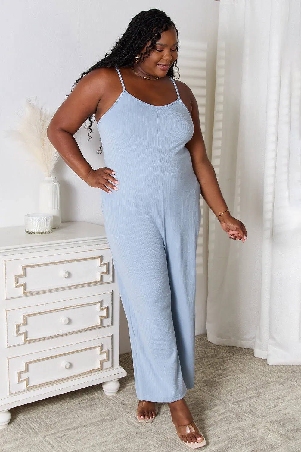 Plus Size Spaghetti Strap V-Neck Jumpsuit