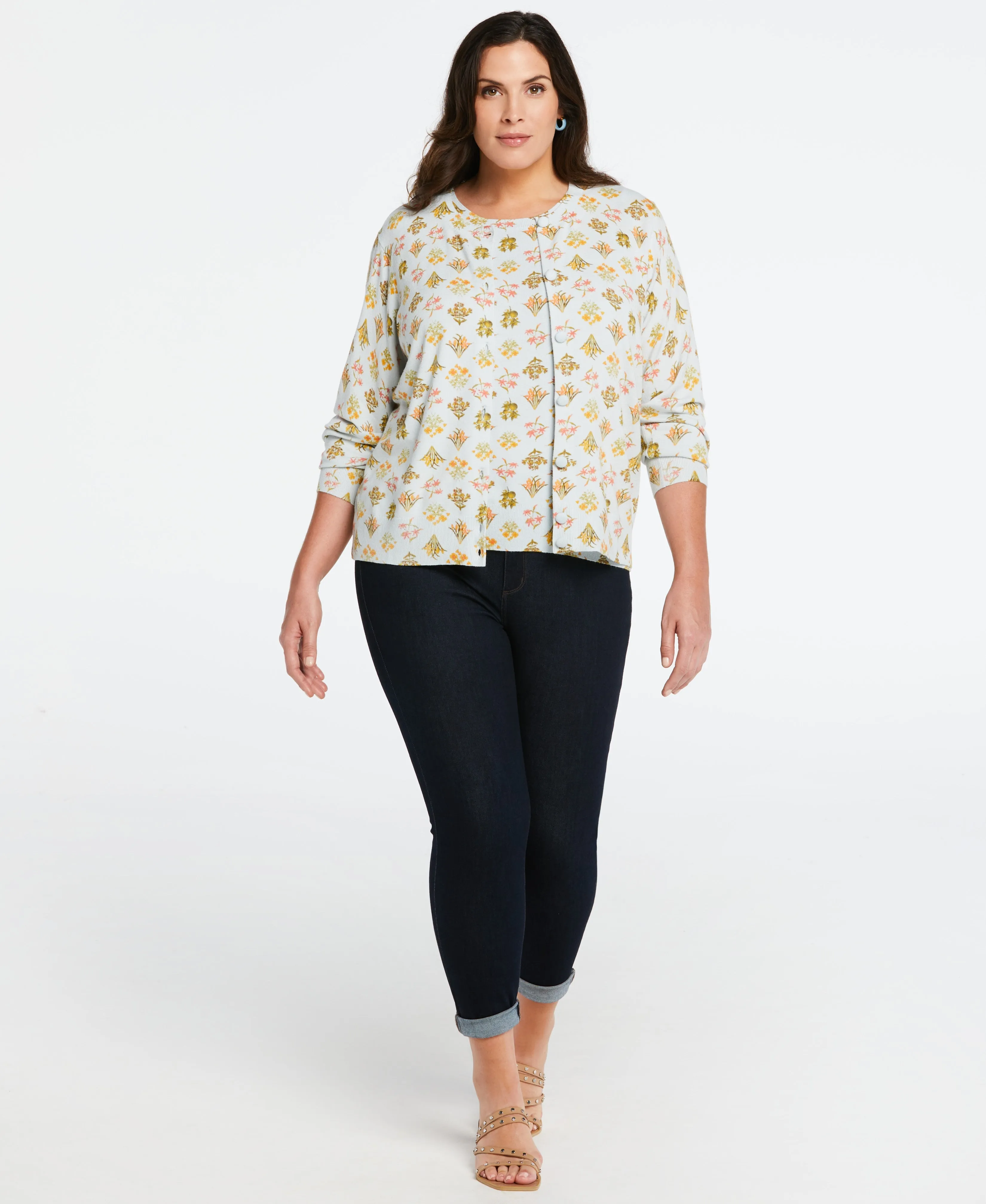 Plus Size Super Soft Floral Print Sweater Cardigan