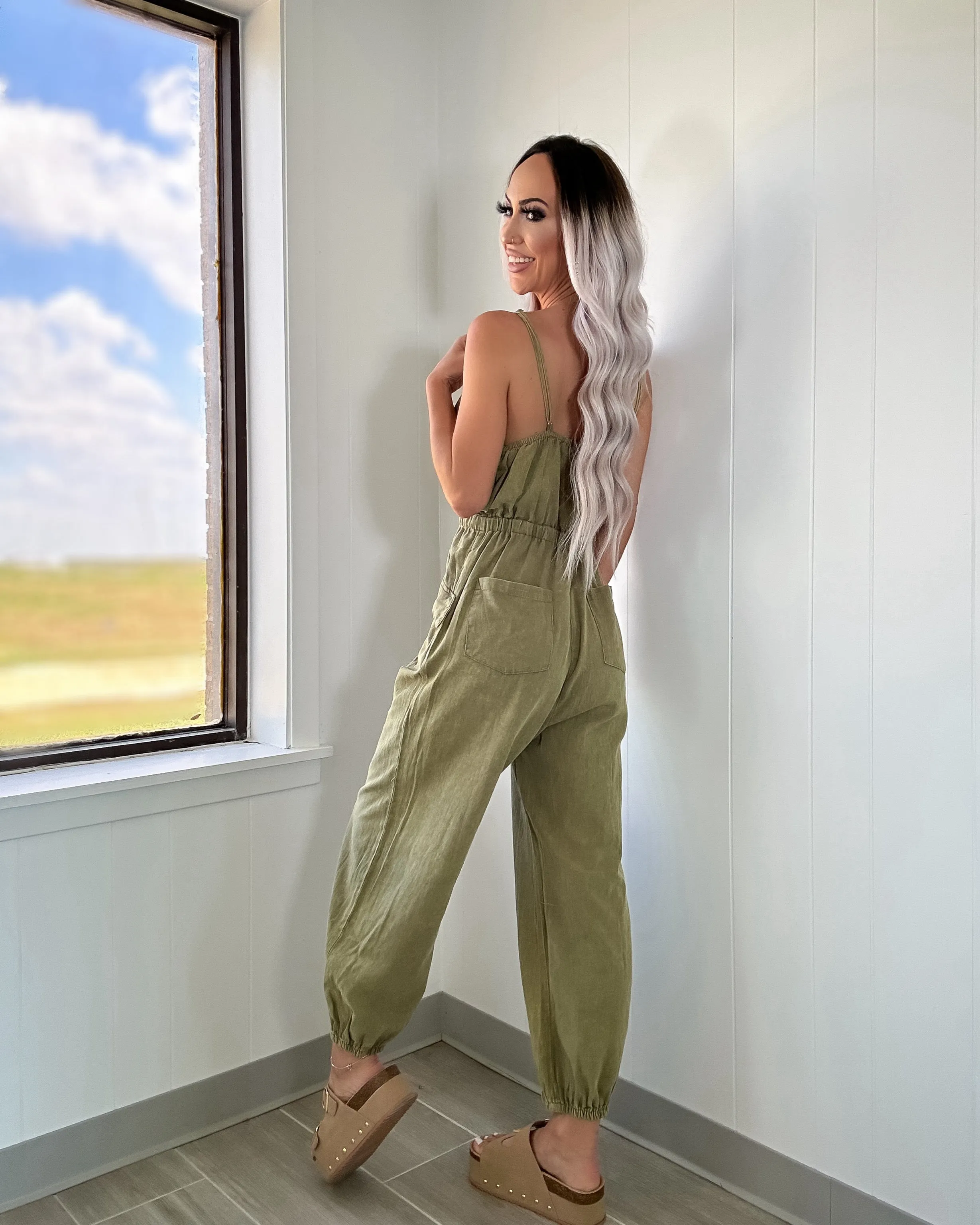 Pocketful Of Style Cargo Jumpsuit - Olive