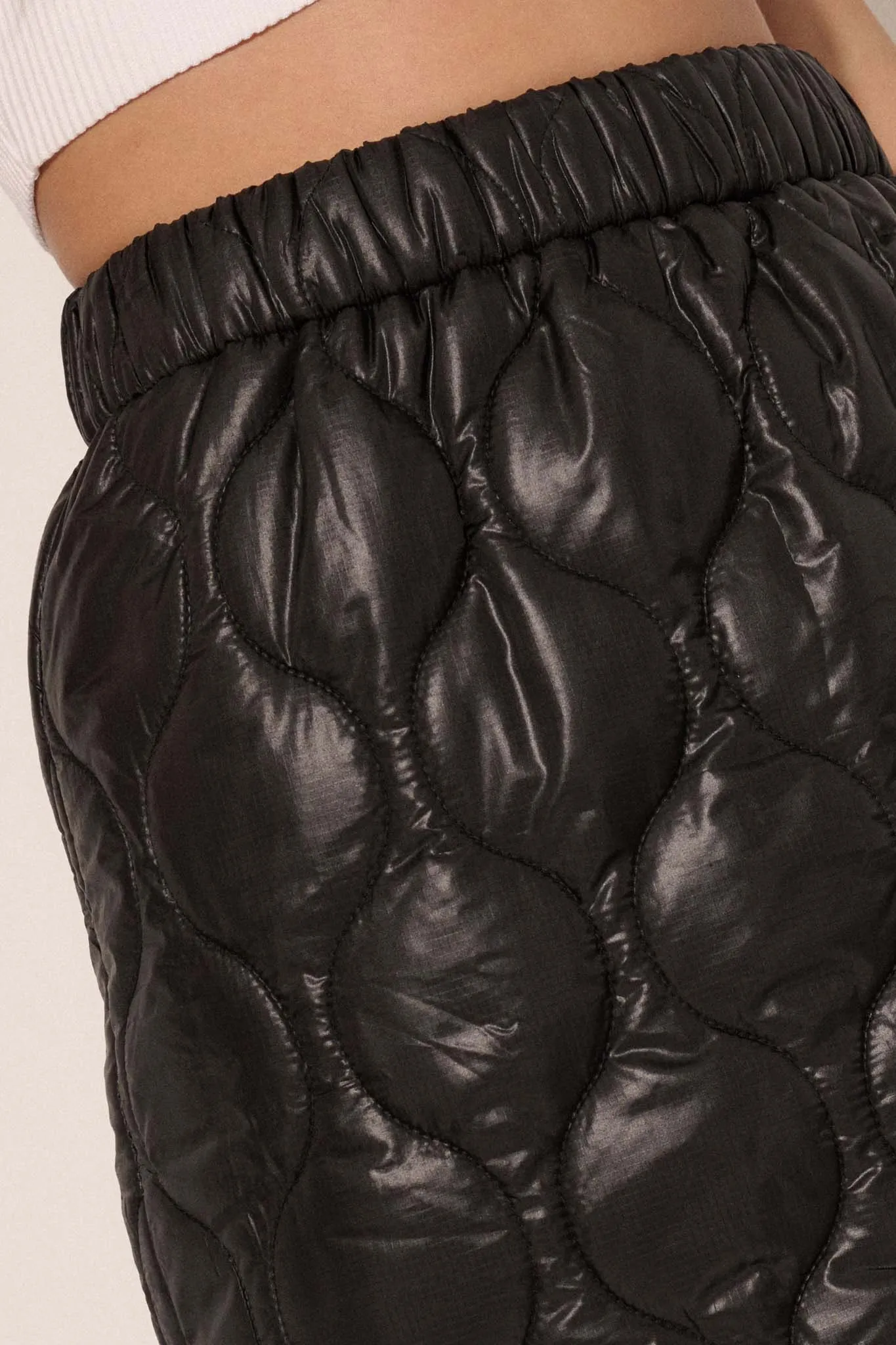 Puffer Up Quilted Vegan Leather Midi Skirt