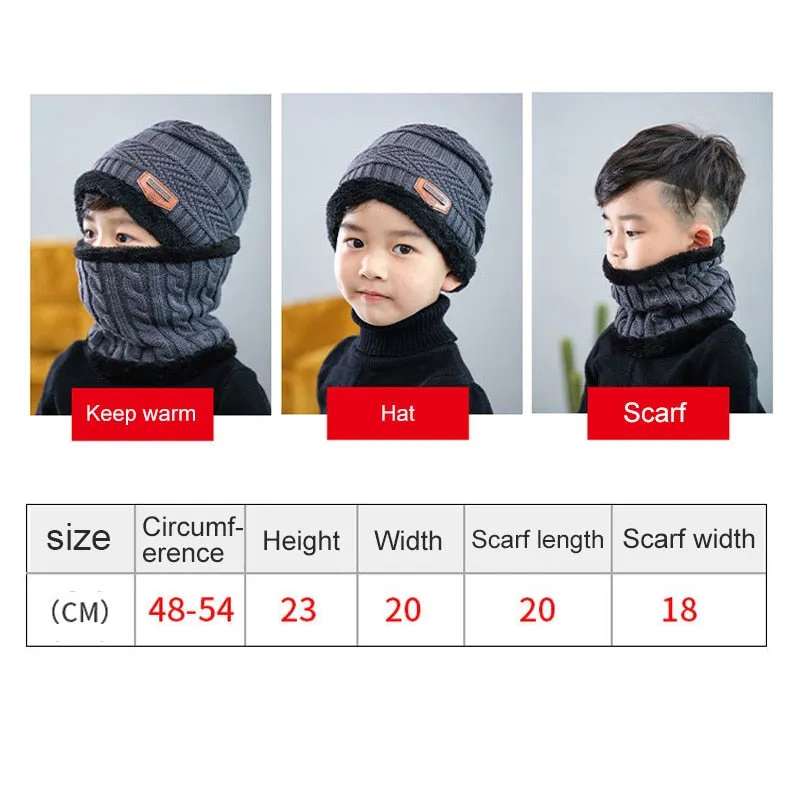 Q Kids Beanies Nice Gift Keep Warm Plush Knitted Ribbed Children Winter Supplies Hat Scarf Set Girl Boys Ring Scarves 2Pcs