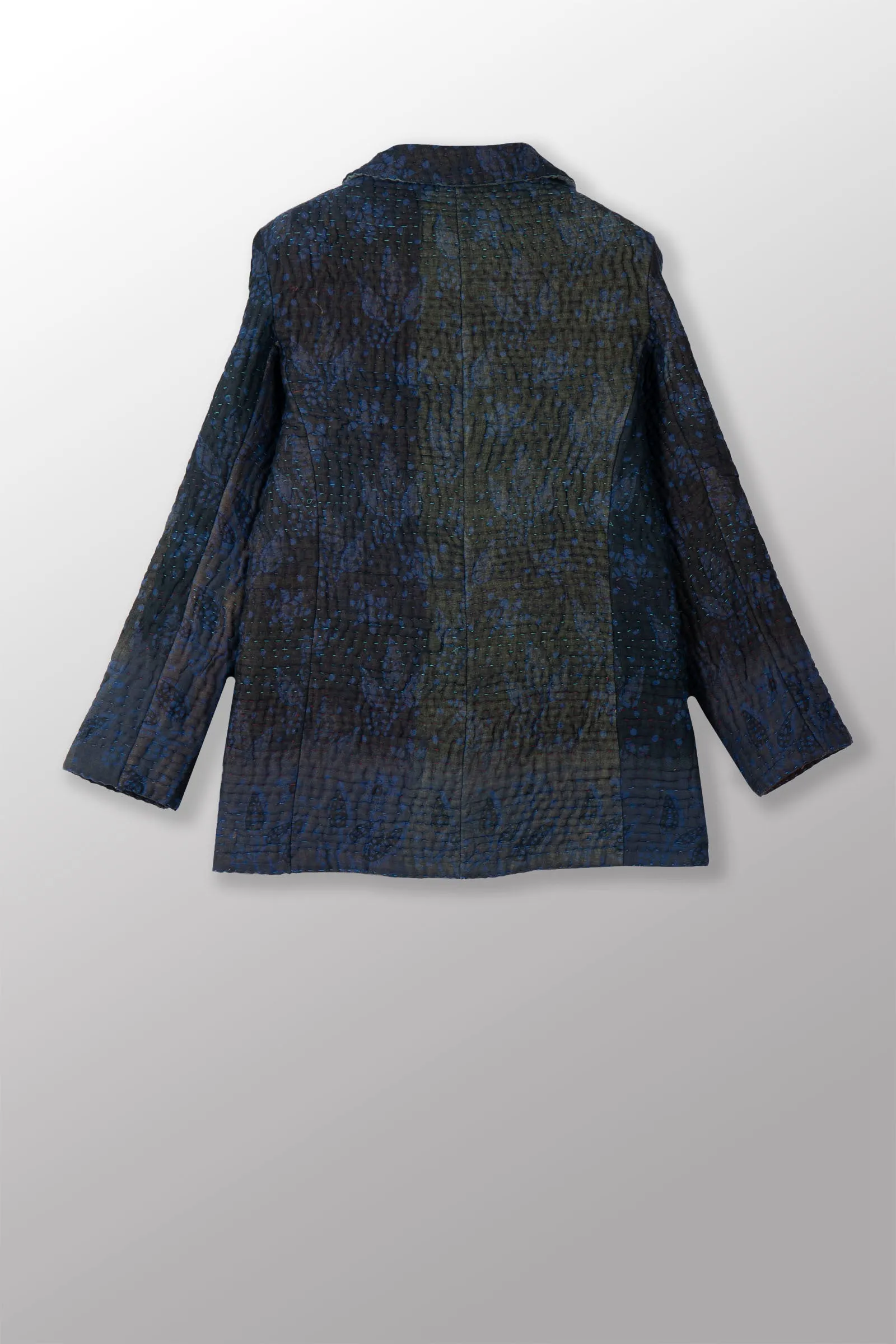 QUILTED OVER DYE COTTON KANTHA BASIC JACKET - oq5052-cblu001m -