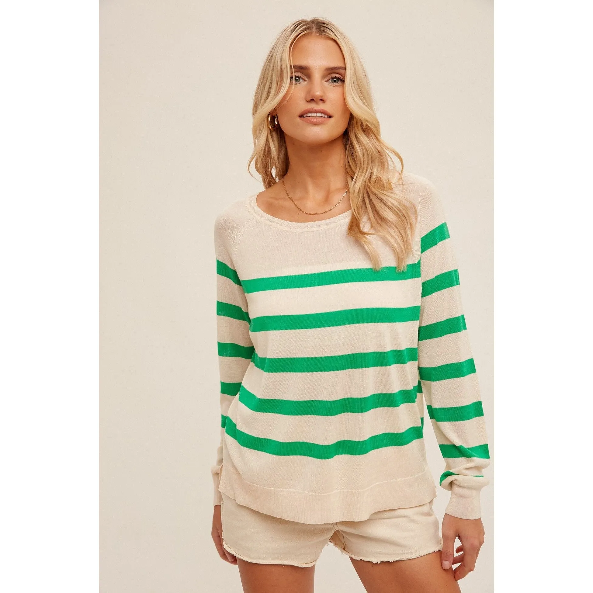 Raglan Sleeve Basic Stripe Pullover Sweater Top