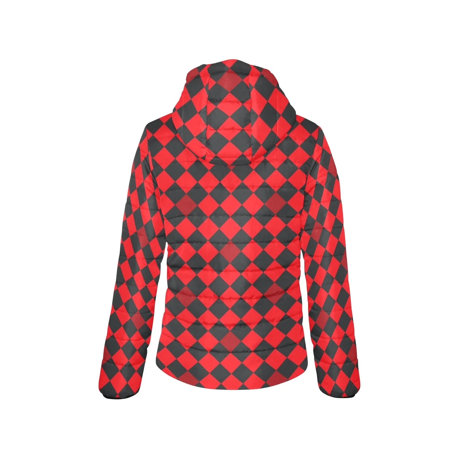 red black diamond print 2 Women's Padded Hooded Jacket (Model H46)