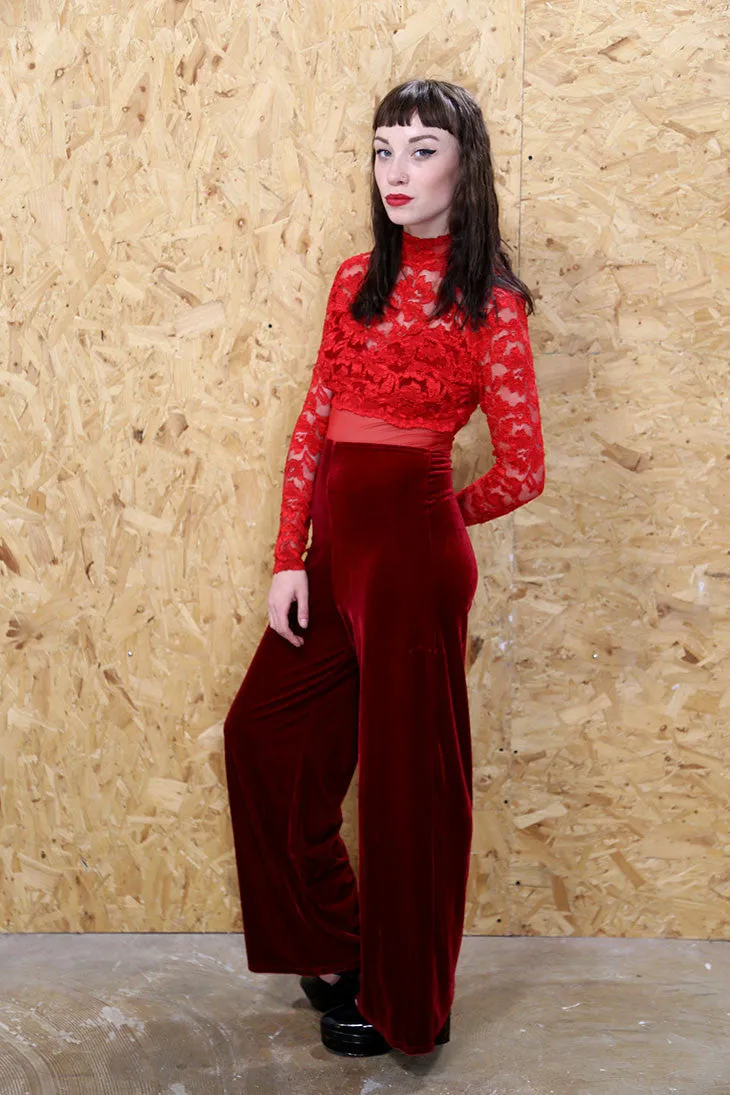 Red Lace And Velvet Jumpsuit