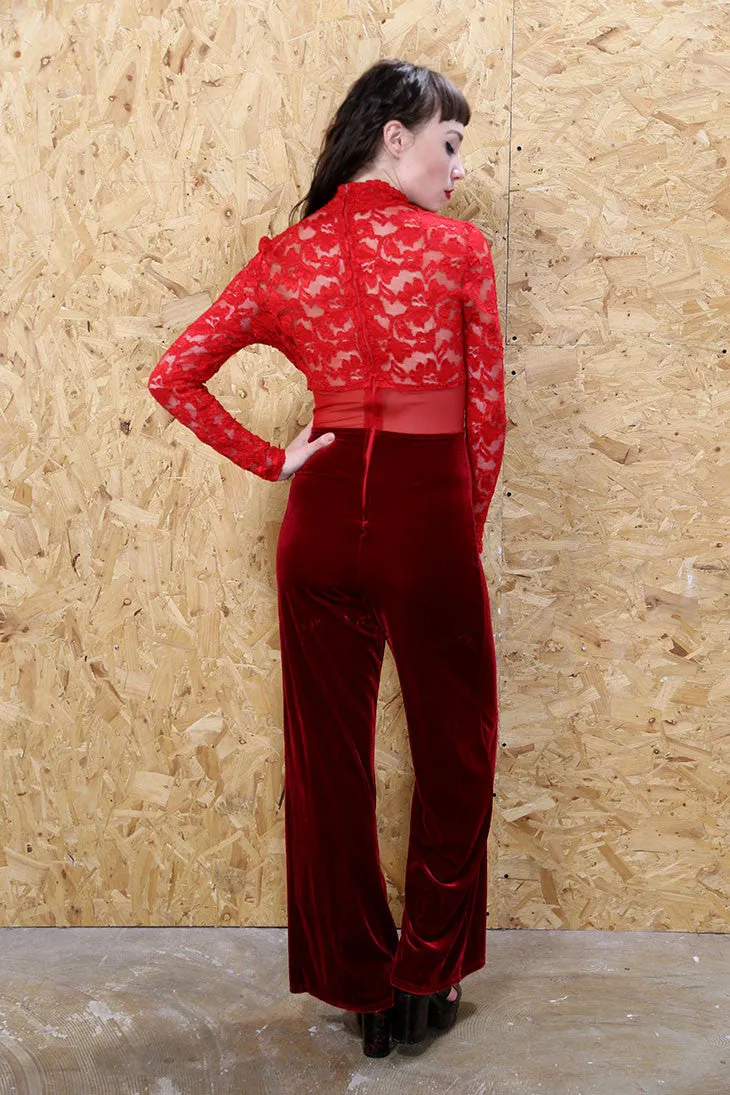 Red Lace And Velvet Jumpsuit