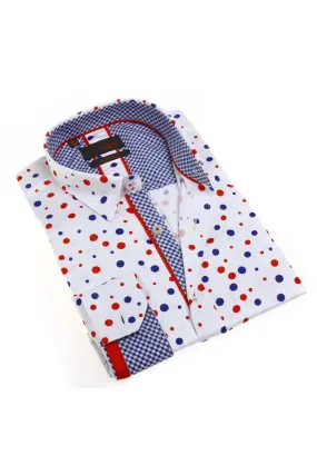 Red White Blue Polka Dots Button Down Shirt