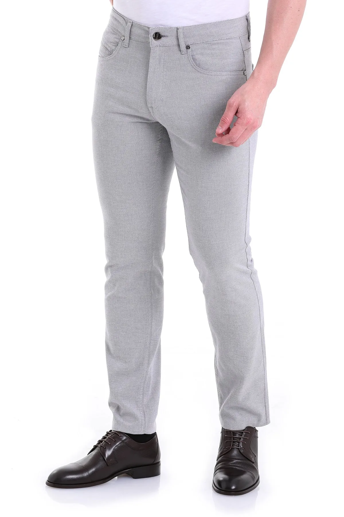 Regular Fit 5 Pocket High Waist Cotton Gray Casual Pants