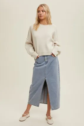 Relaxed Crop Sweater - Oyster