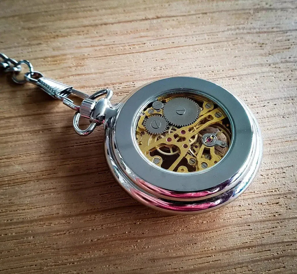 Retro pocket watch skeleton silver