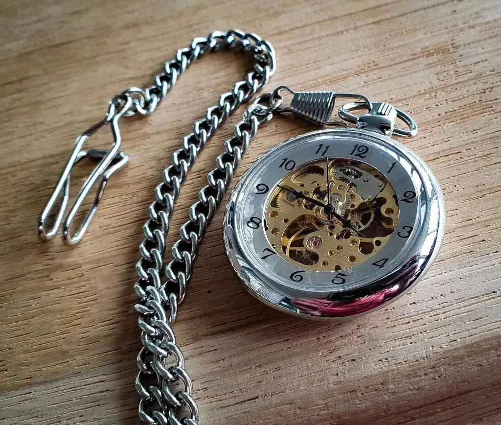 Retro pocket watch skeleton silver