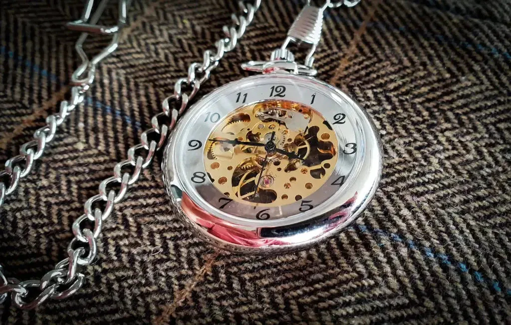 Retro pocket watch skeleton silver