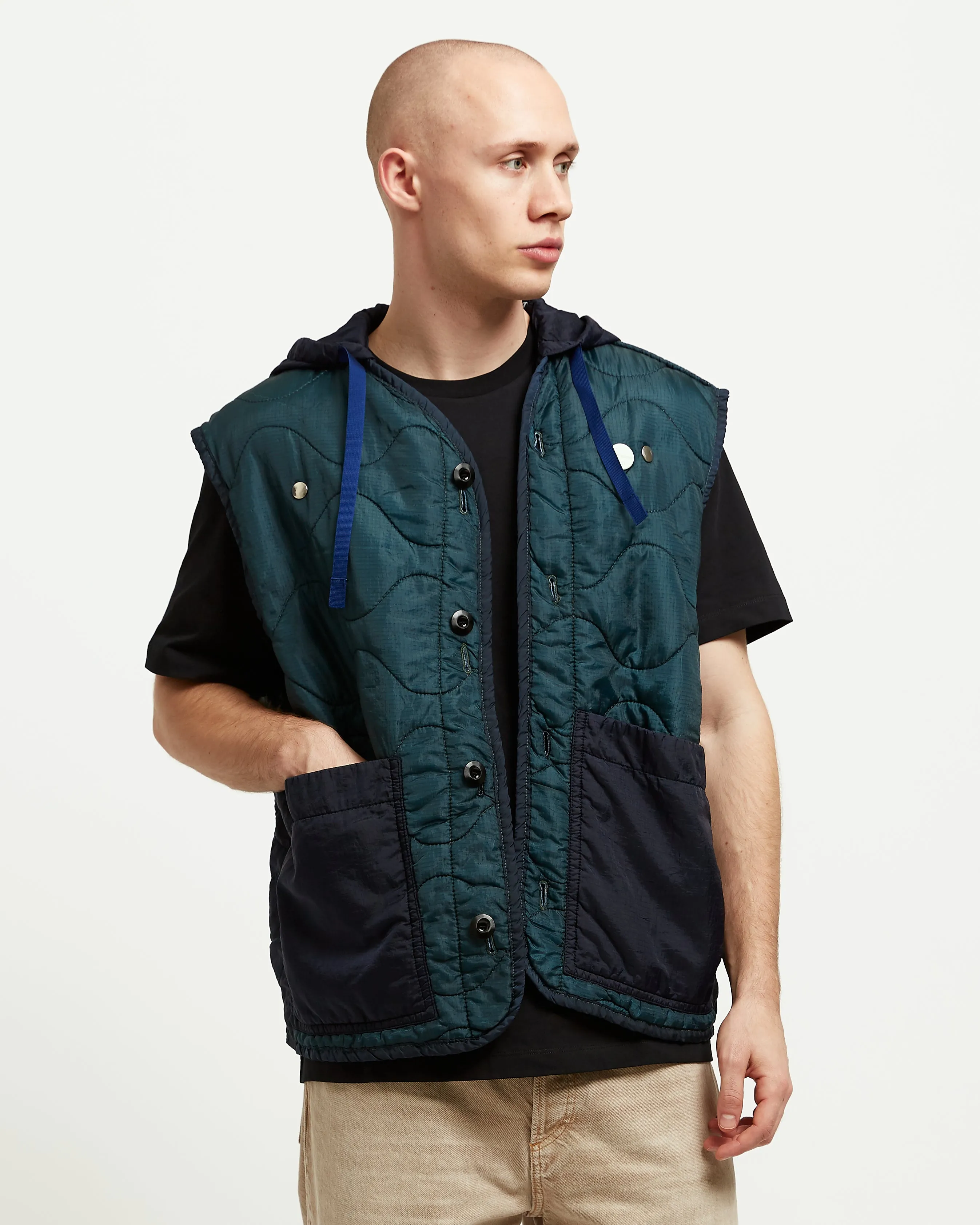 RE:WORK Hooded Gilet in Heather Jade