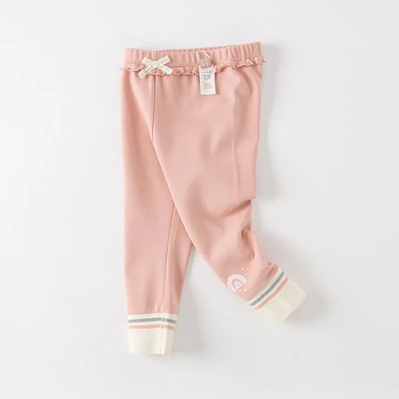 Ribbon Front Rainbow Detail Girl Pink Pants