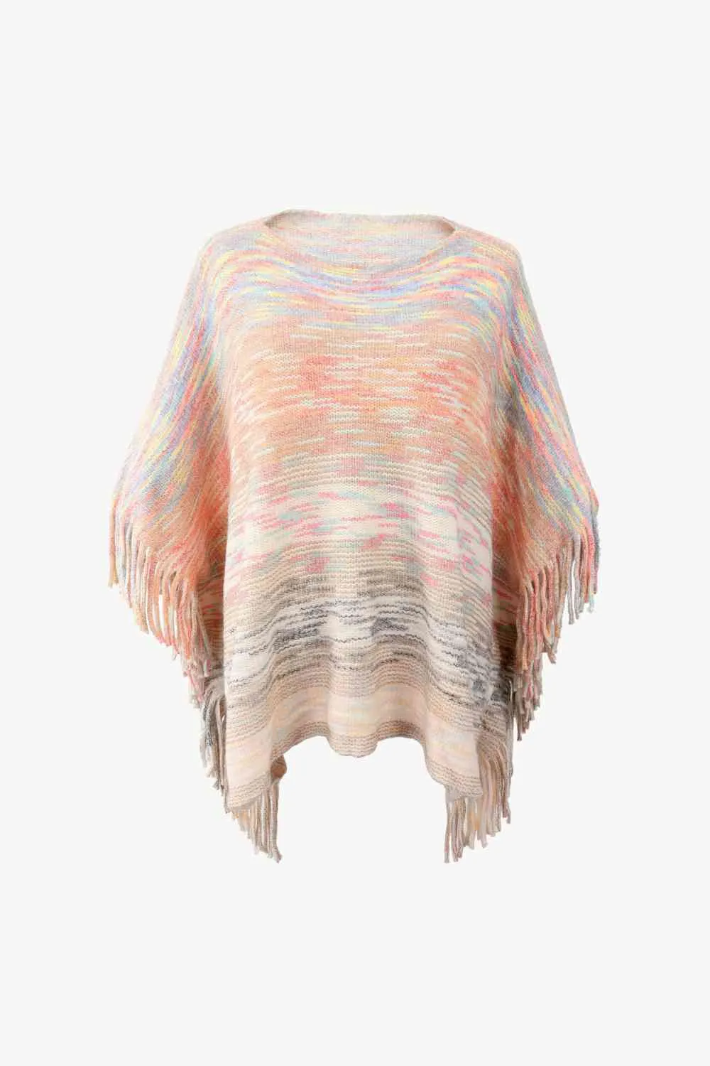 Round Neck Fringe Detail Poncho