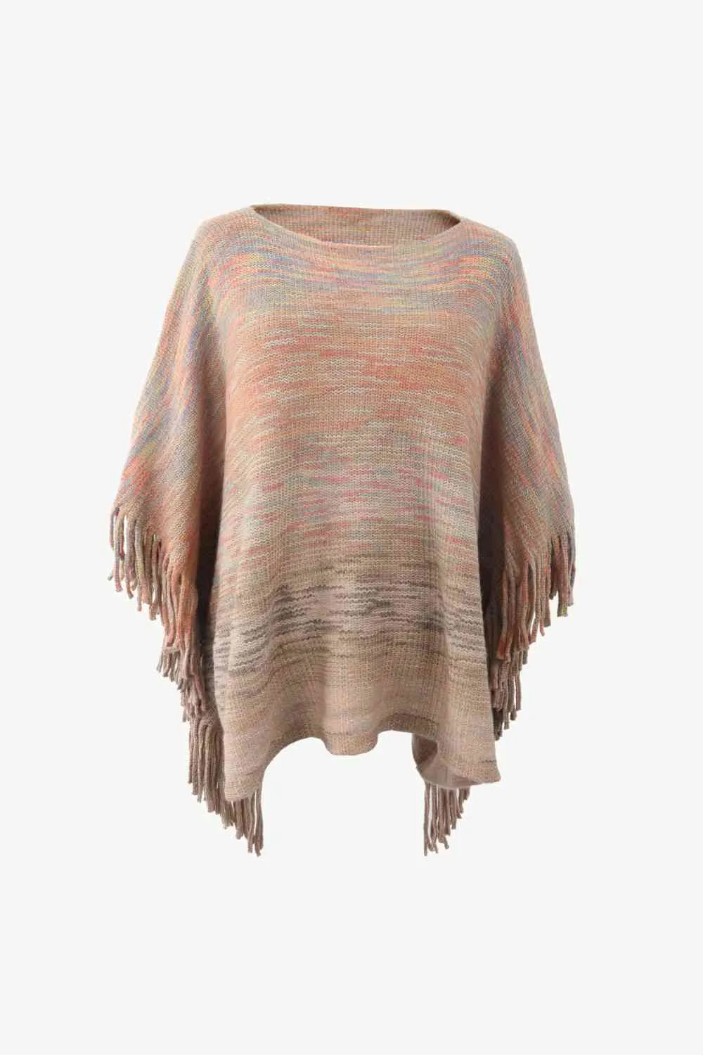 Round Neck Fringe Detail Poncho