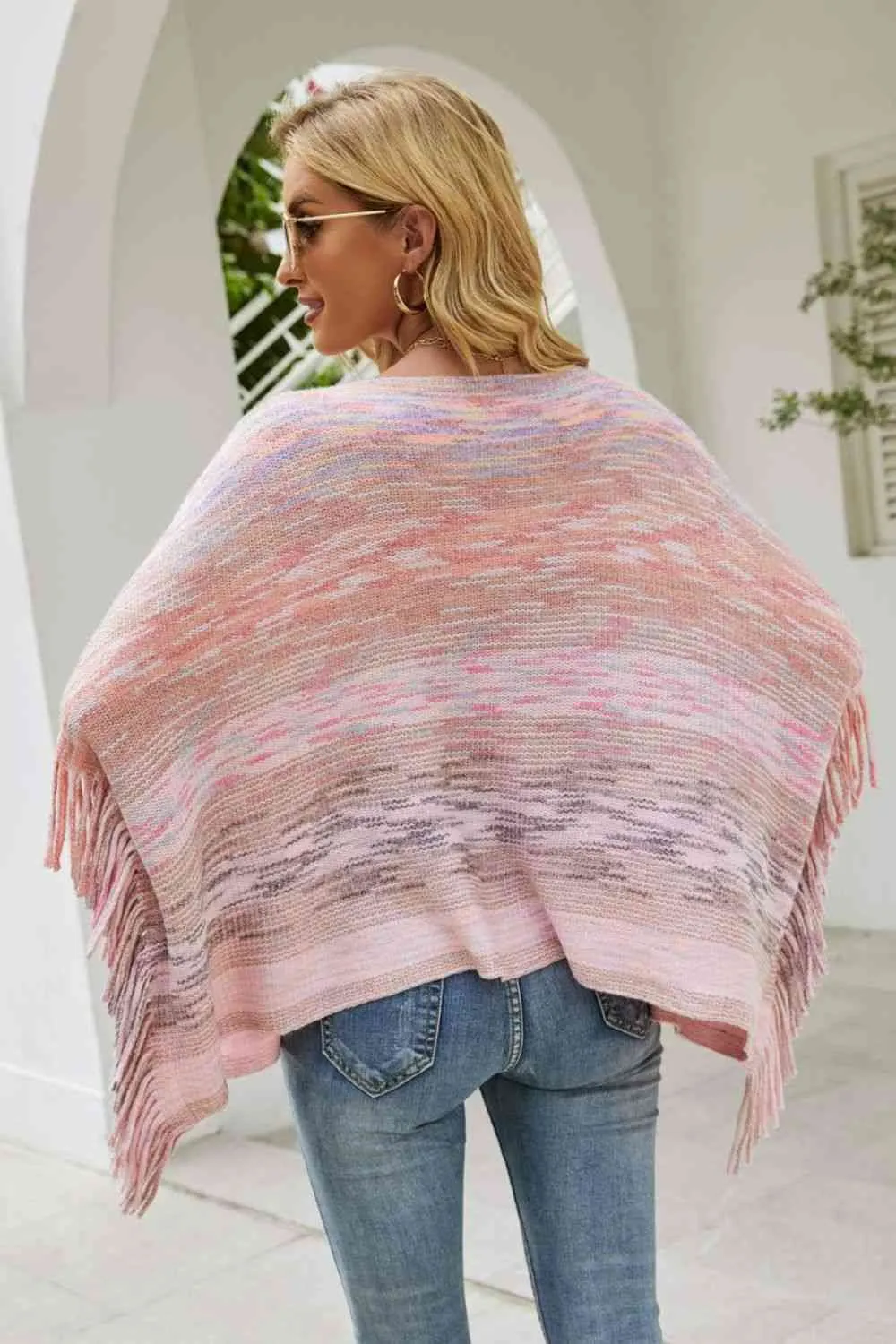 Round Neck Fringe Detail Poncho