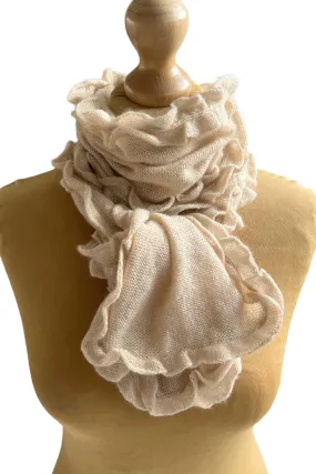 Ruffle edge small cashmere scarf in beige