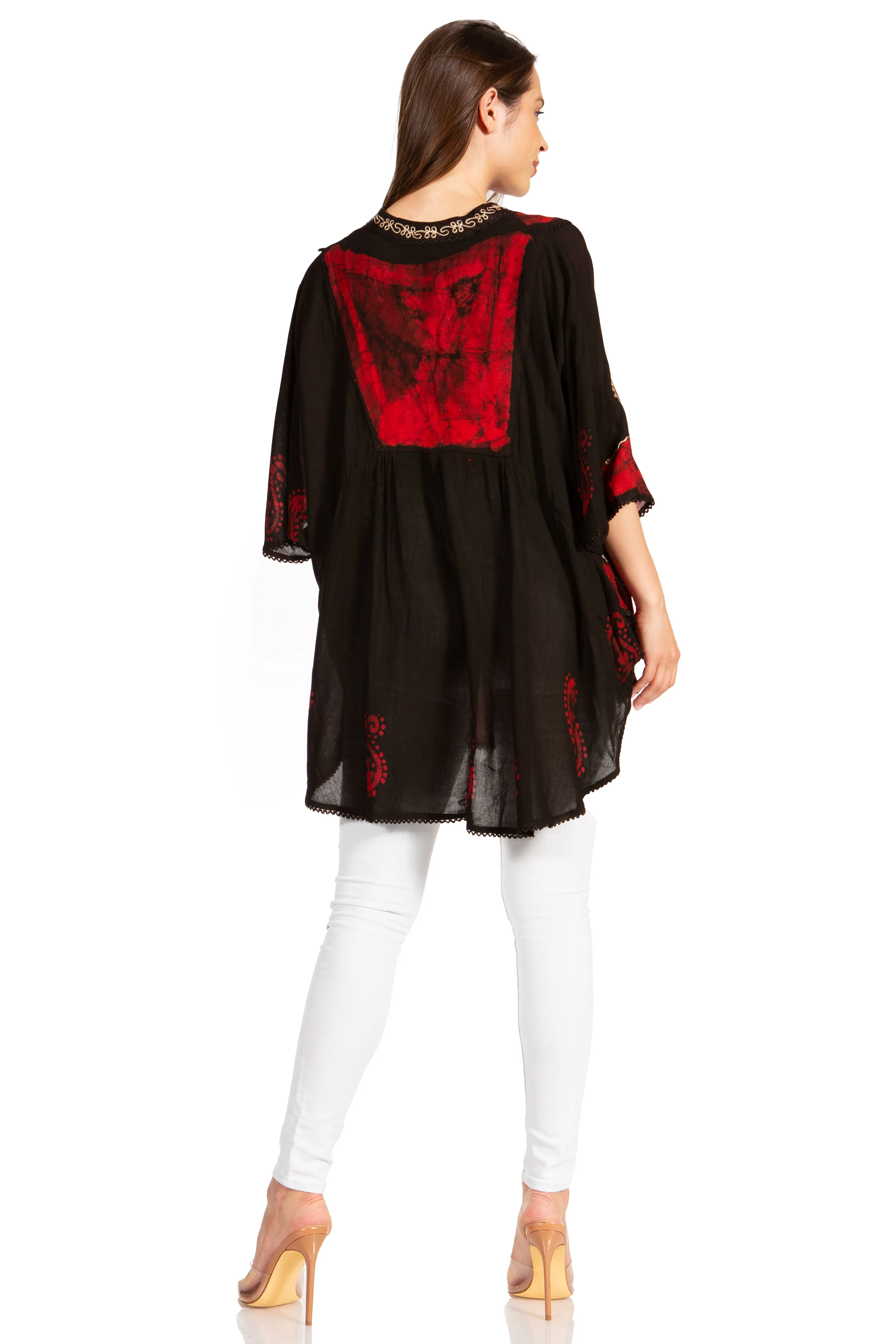 Sakkas  Amori V-Neck Embroidery Poncho Top / Cover Up