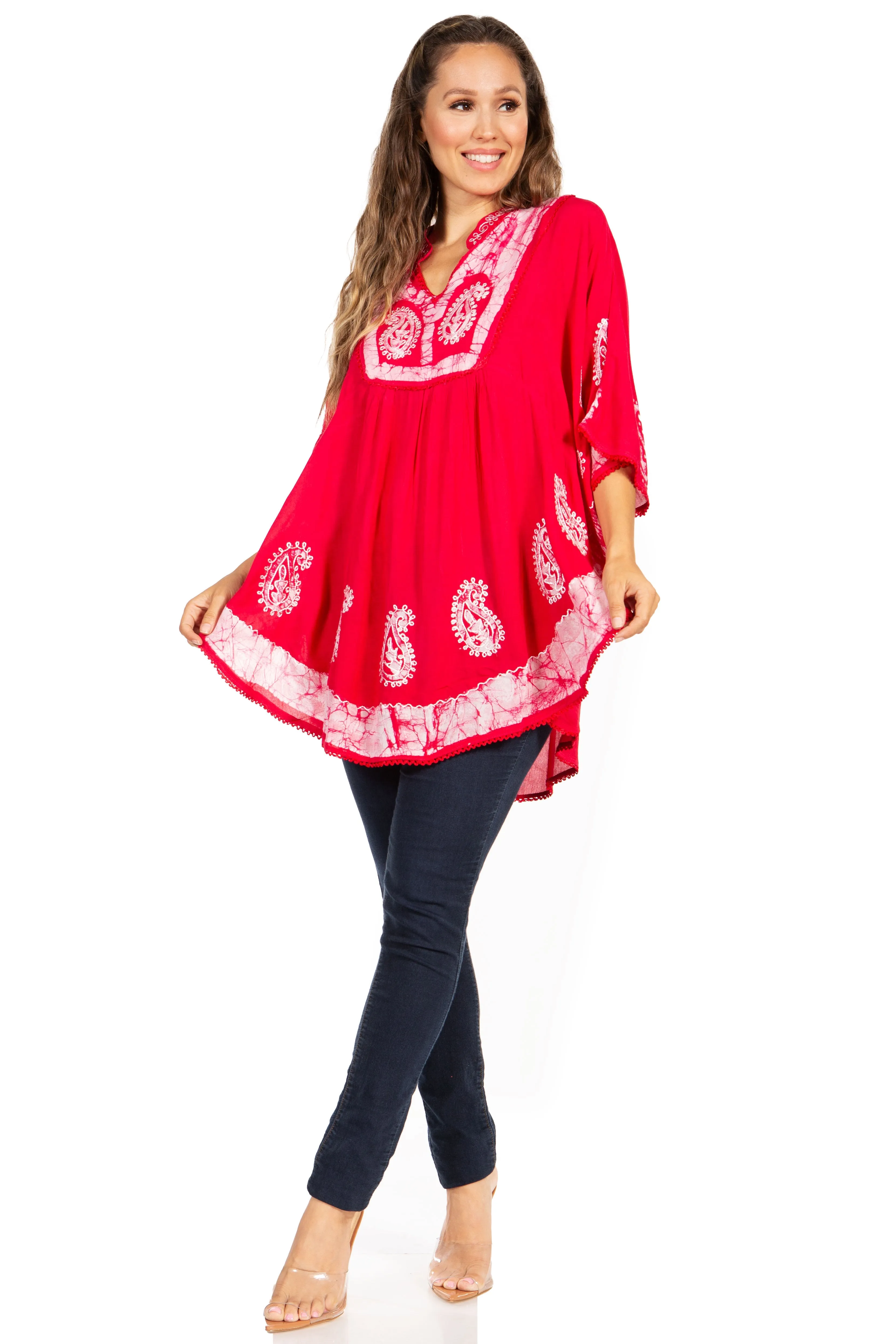 Sakkas  Amori V-Neck Embroidery Poncho Top / Cover Up