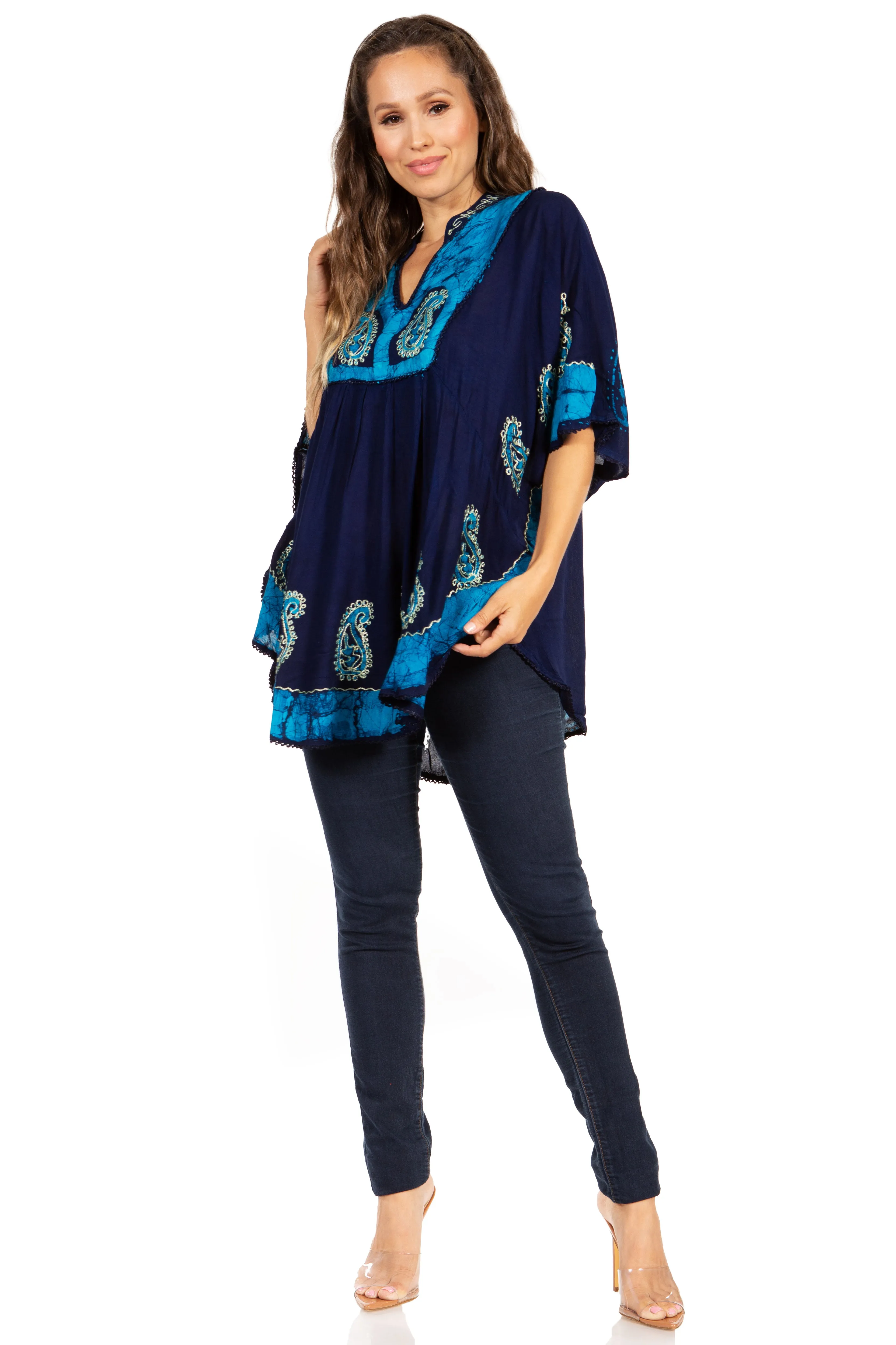 Sakkas  Amori V-Neck Embroidery Poncho Top / Cover Up