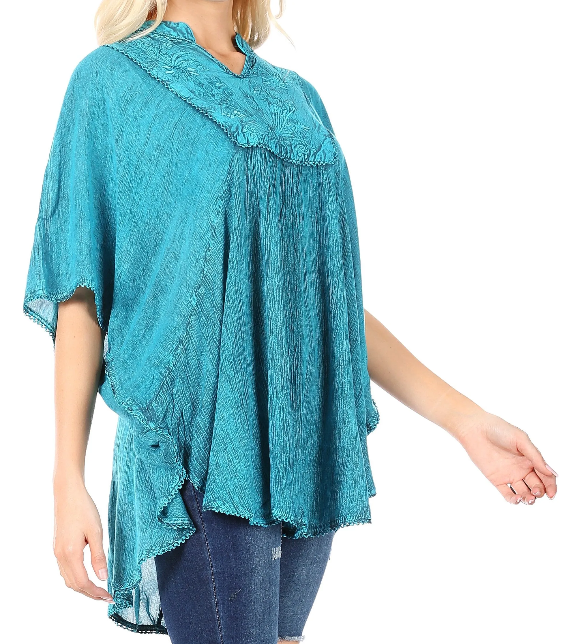 Sakkas  Amori V-Neck Embroidery Poncho Top / Cover Up