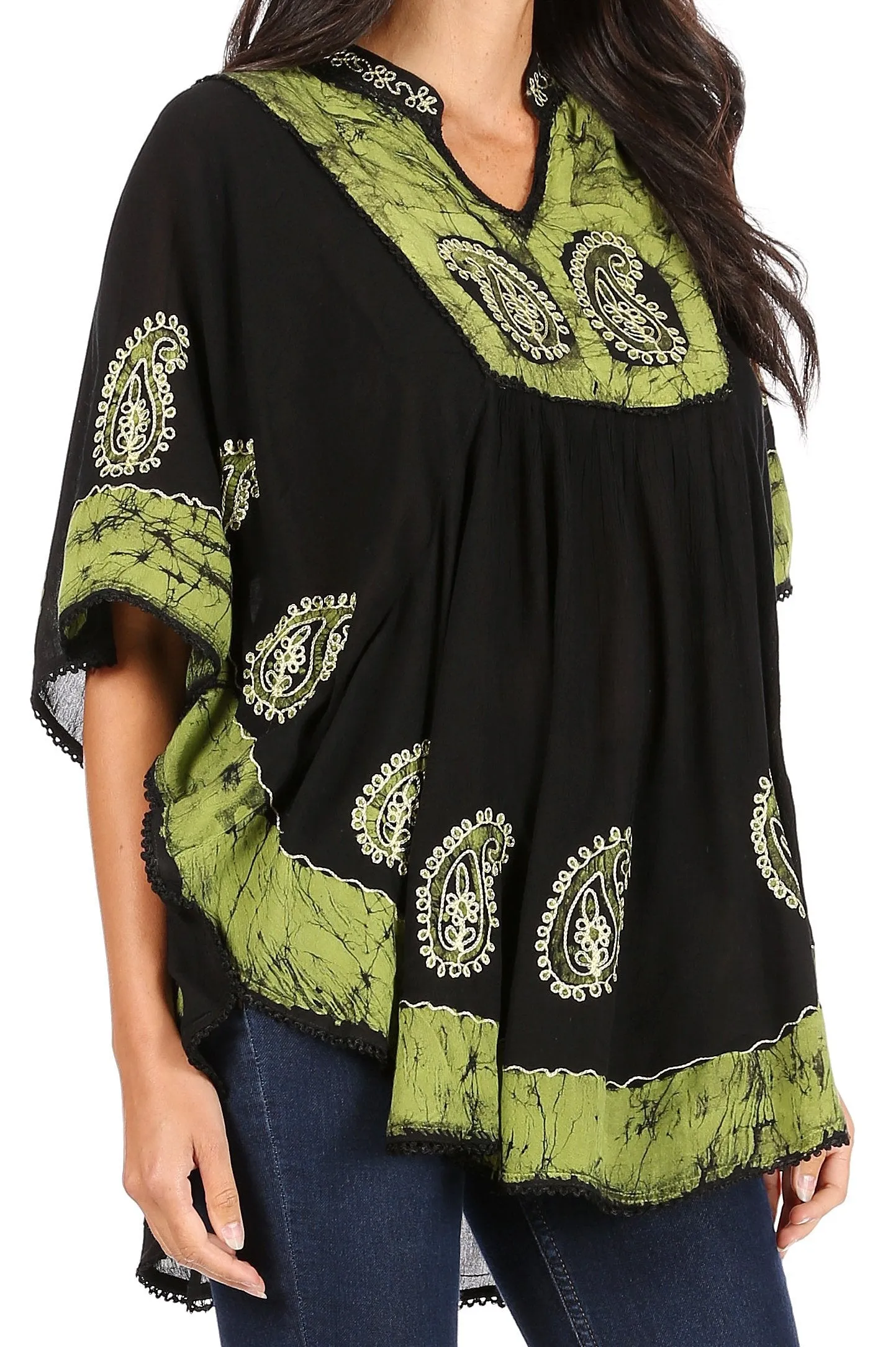 Sakkas  Amori V-Neck Embroidery Poncho Top / Cover Up