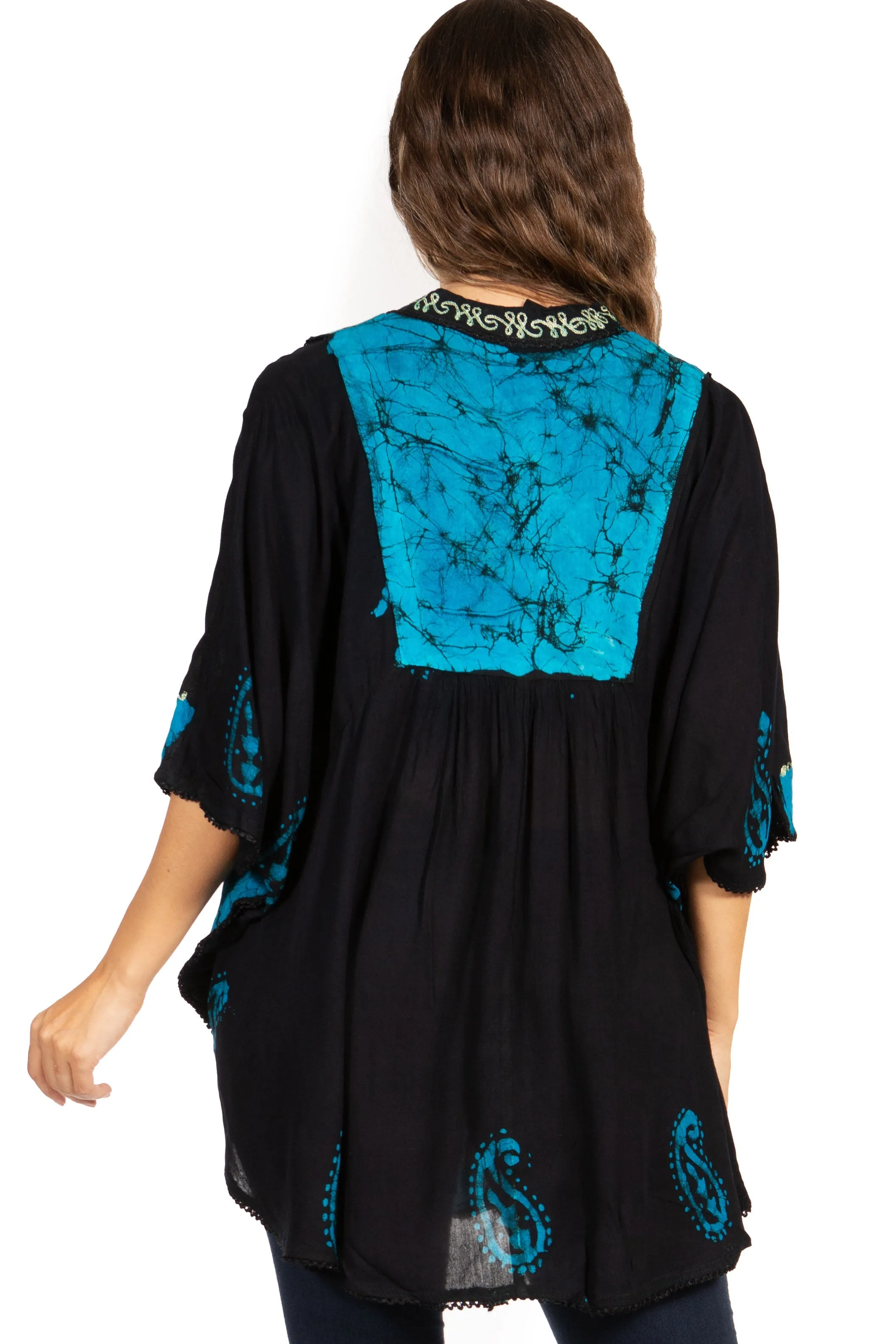 Sakkas  Amori V-Neck Embroidery Poncho Top / Cover Up