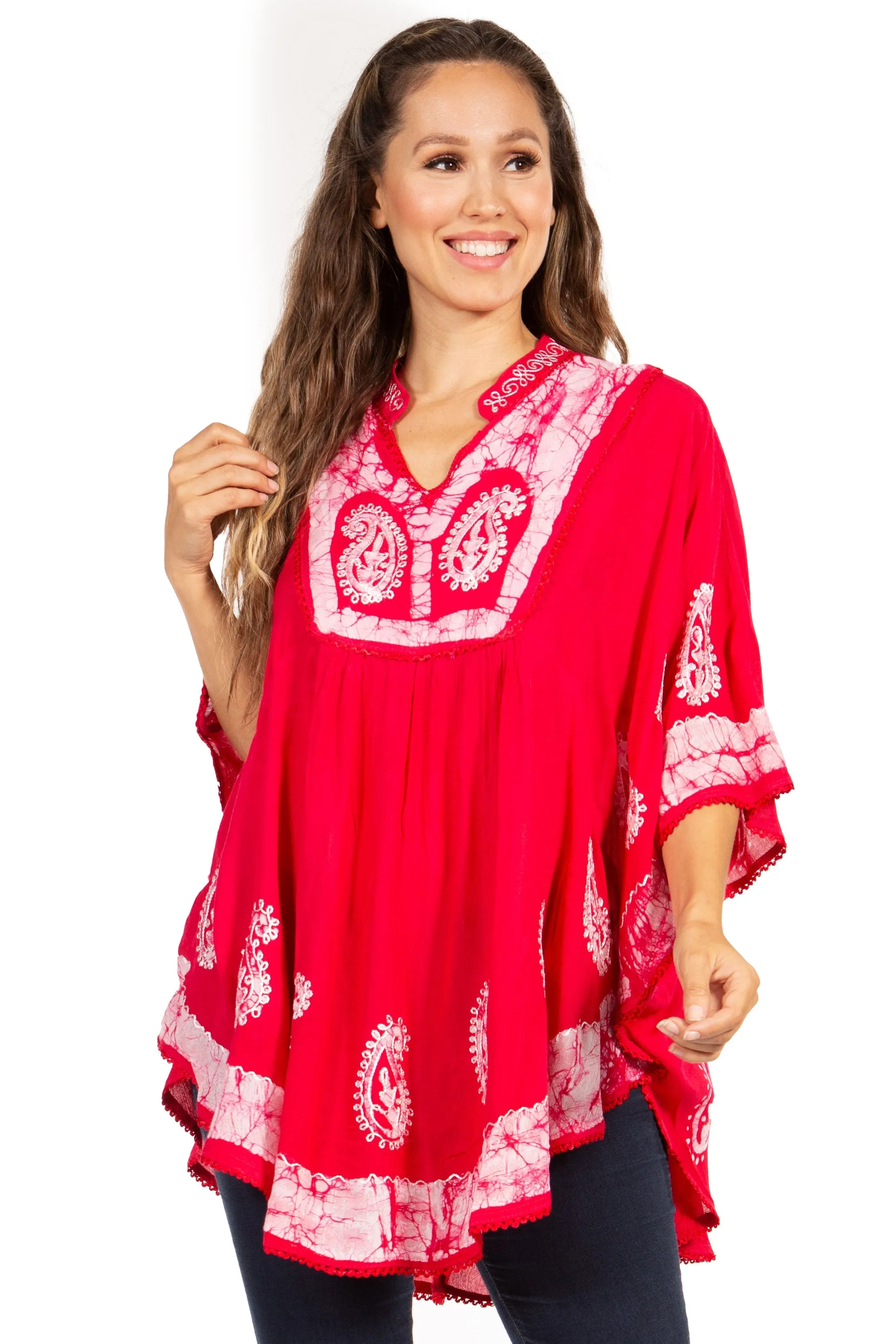 Sakkas  Amori V-Neck Embroidery Poncho Top / Cover Up