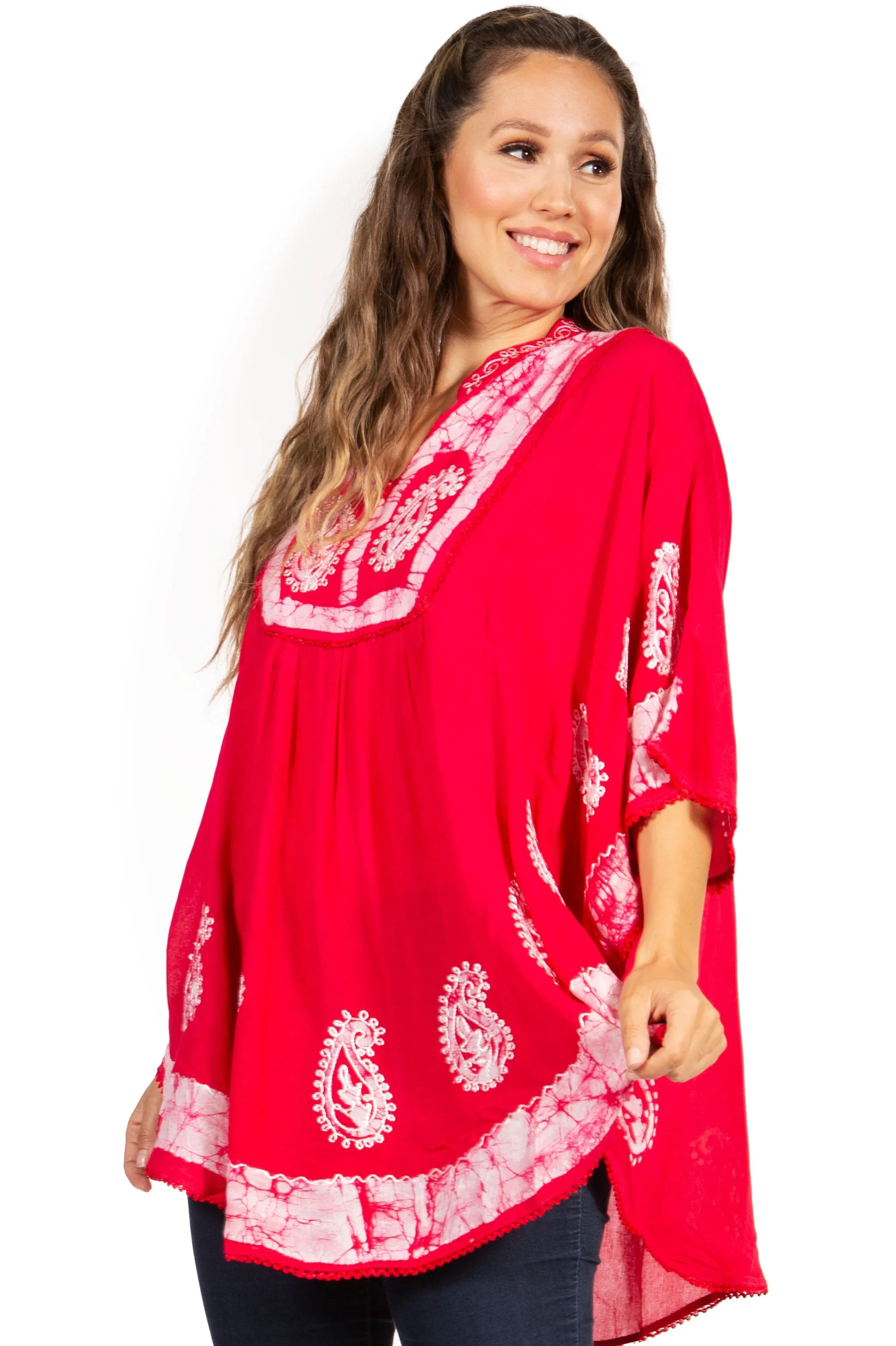 Sakkas  Amori V-Neck Embroidery Poncho Top / Cover Up