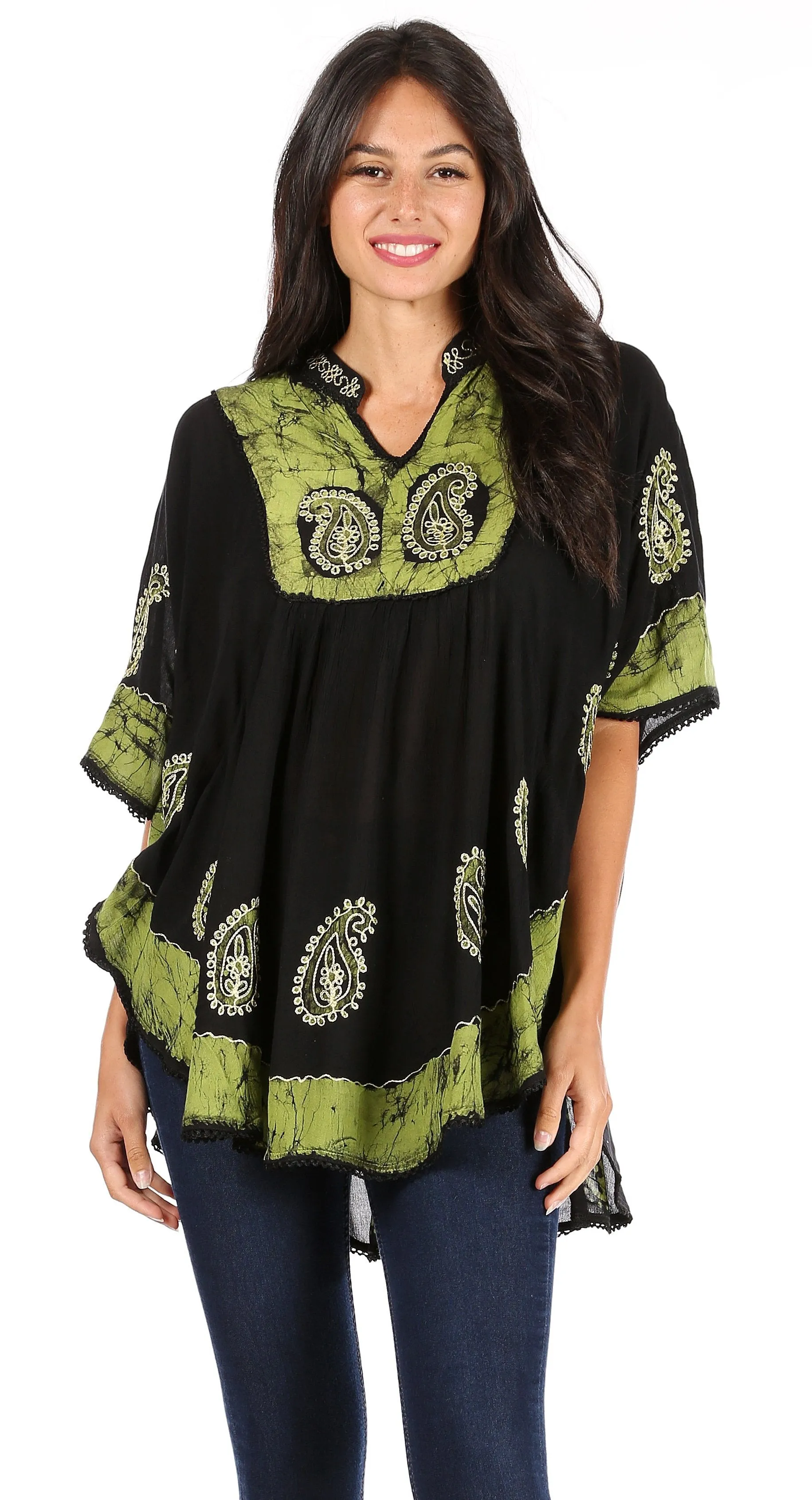 Sakkas  Amori V-Neck Embroidery Poncho Top / Cover Up