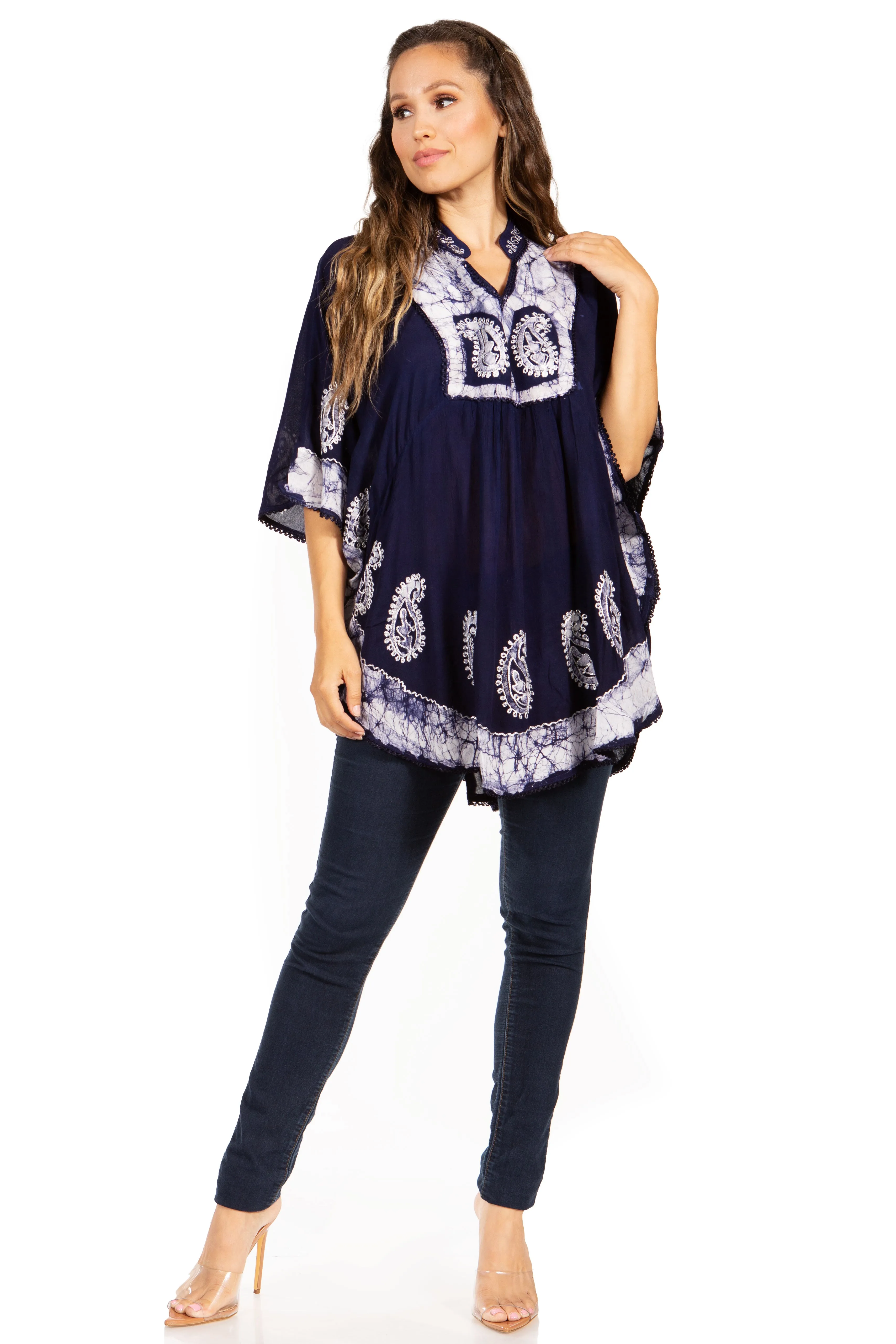 Sakkas  Amori V-Neck Embroidery Poncho Top / Cover Up