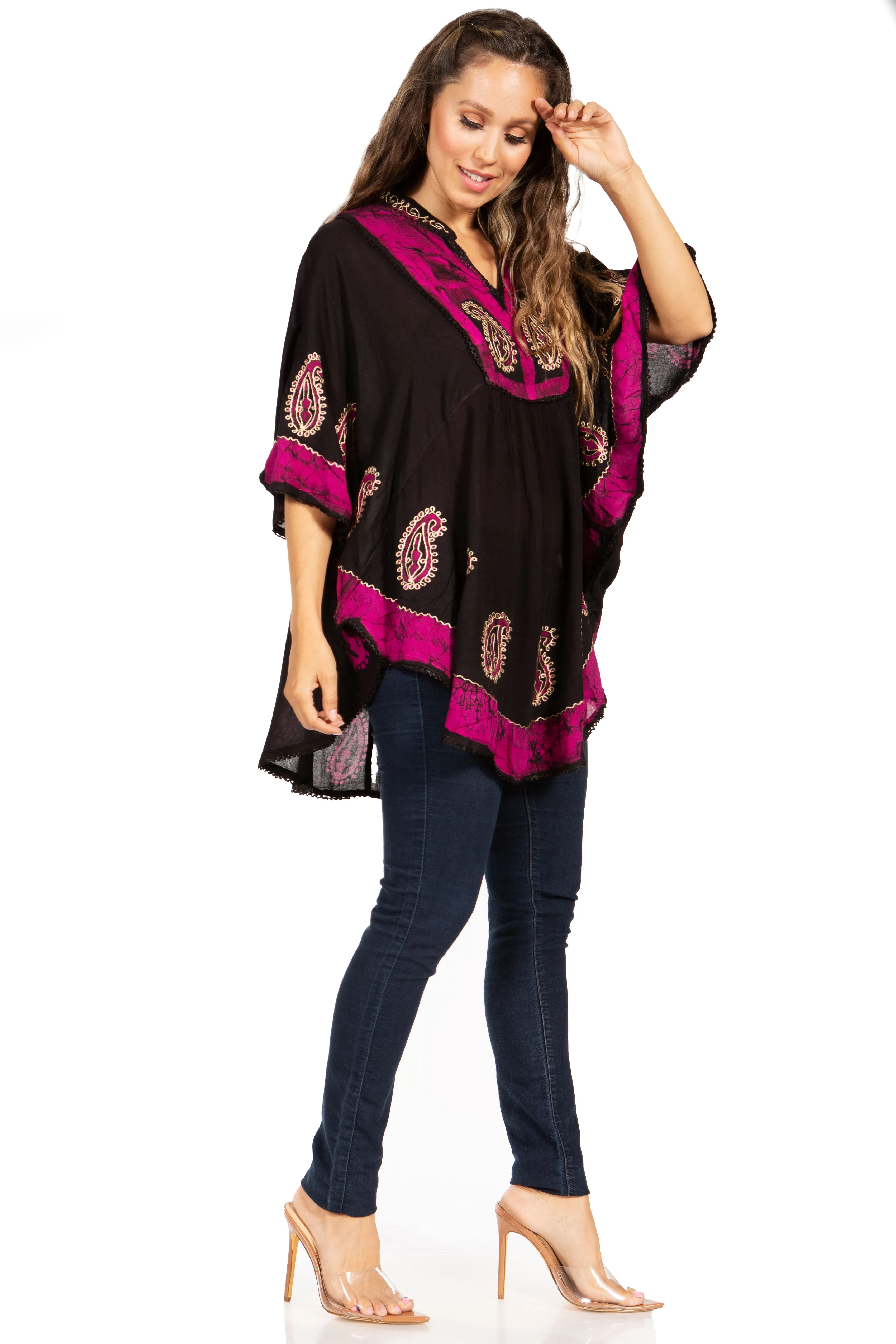 Sakkas  Amori V-Neck Embroidery Poncho Top / Cover Up