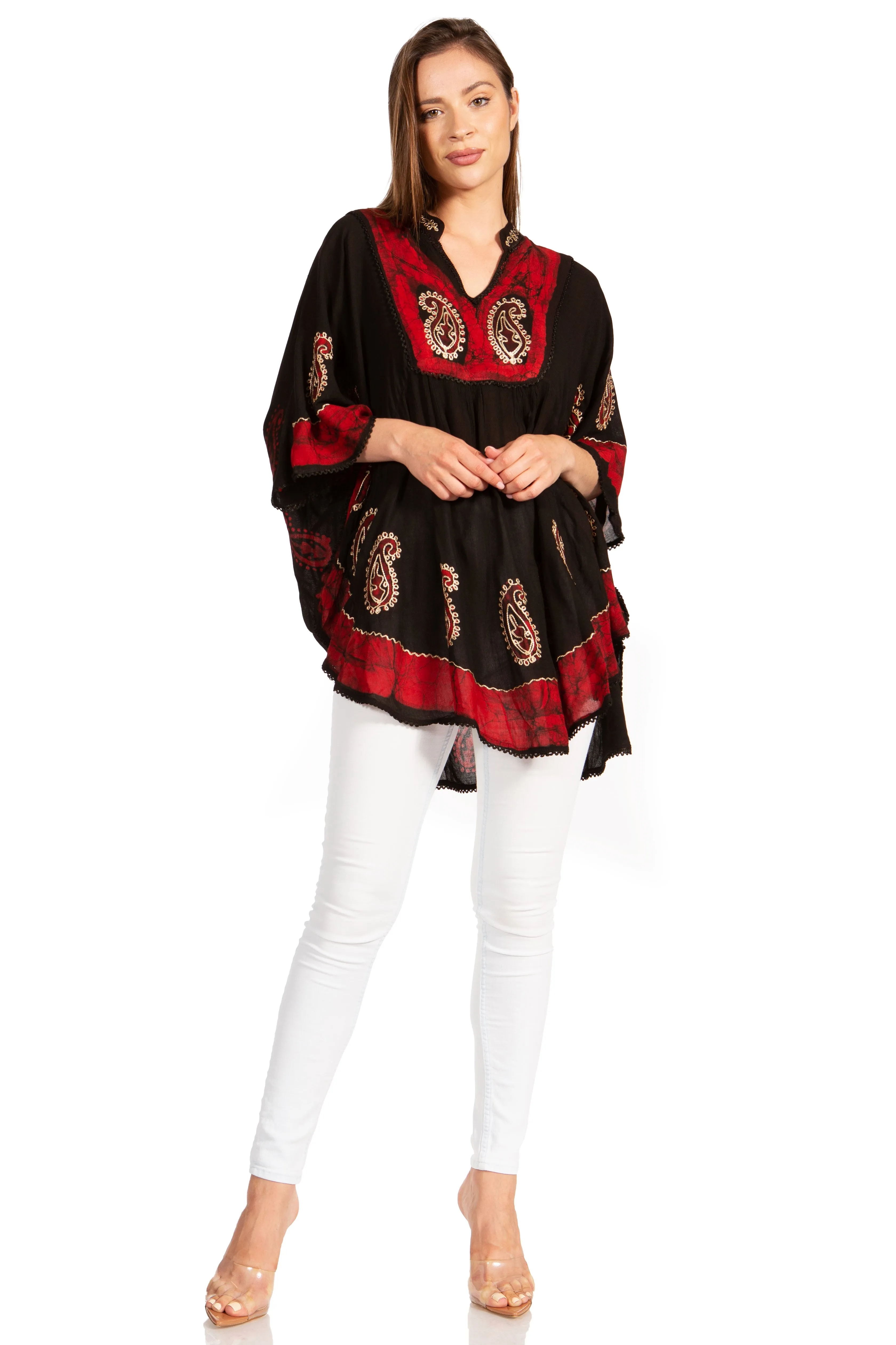 Sakkas  Amori V-Neck Embroidery Poncho Top / Cover Up