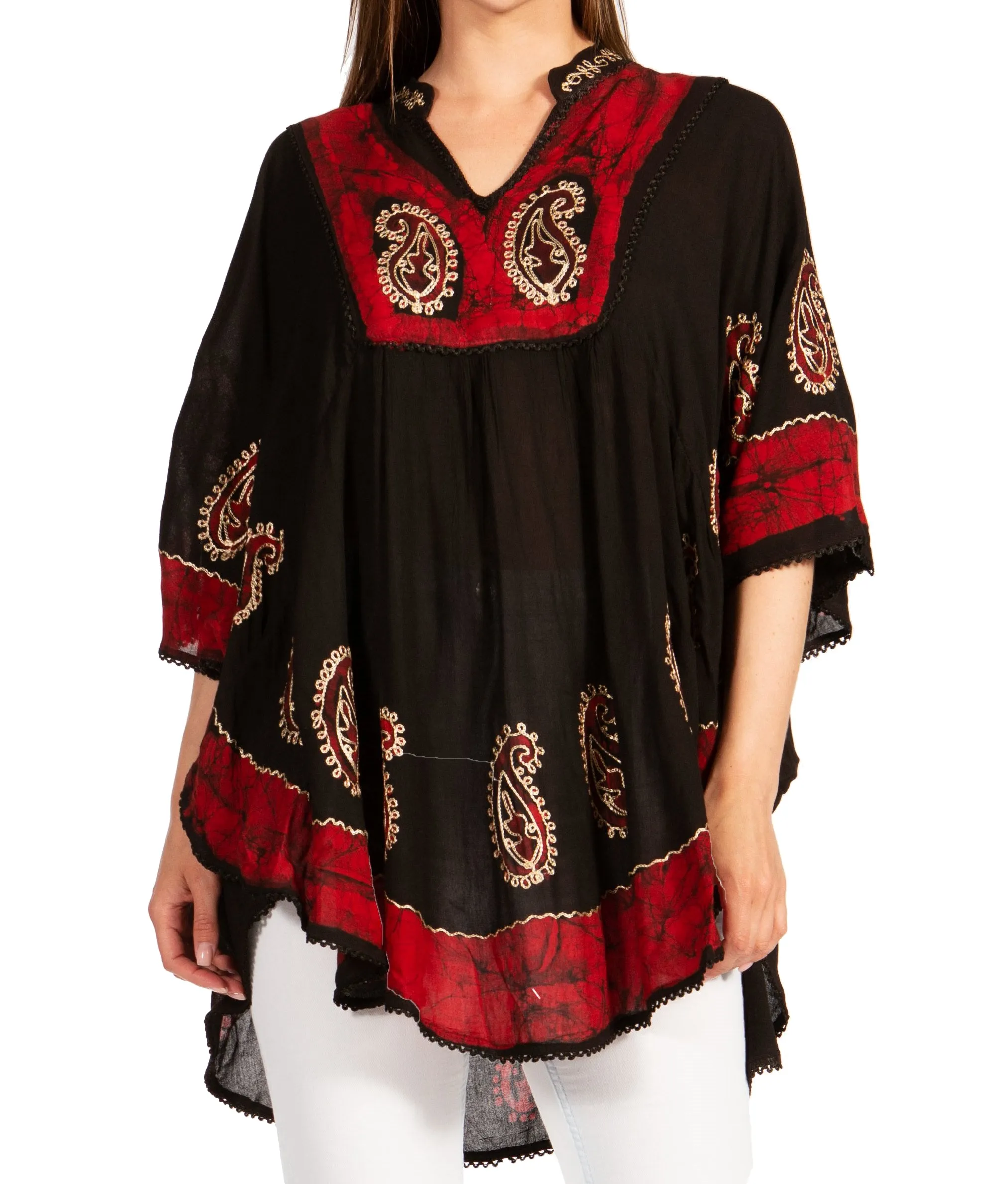 Sakkas  Amori V-Neck Embroidery Poncho Top / Cover Up