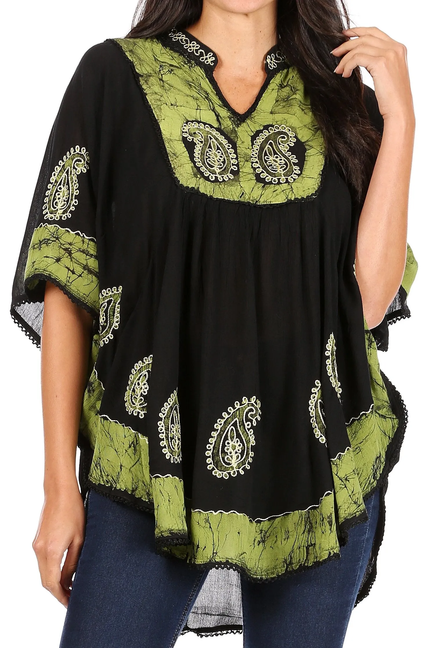 Sakkas  Amori V-Neck Embroidery Poncho Top / Cover Up