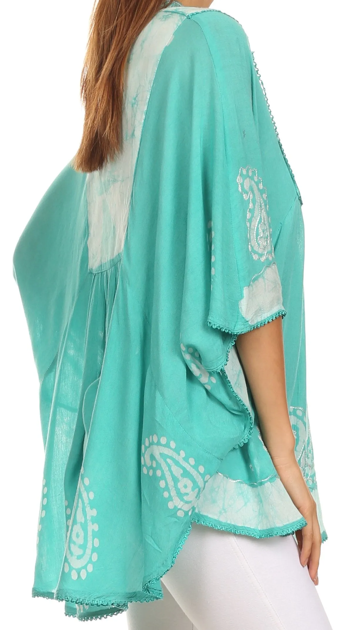 Sakkas  Amori V-Neck Embroidery Poncho Top / Cover Up