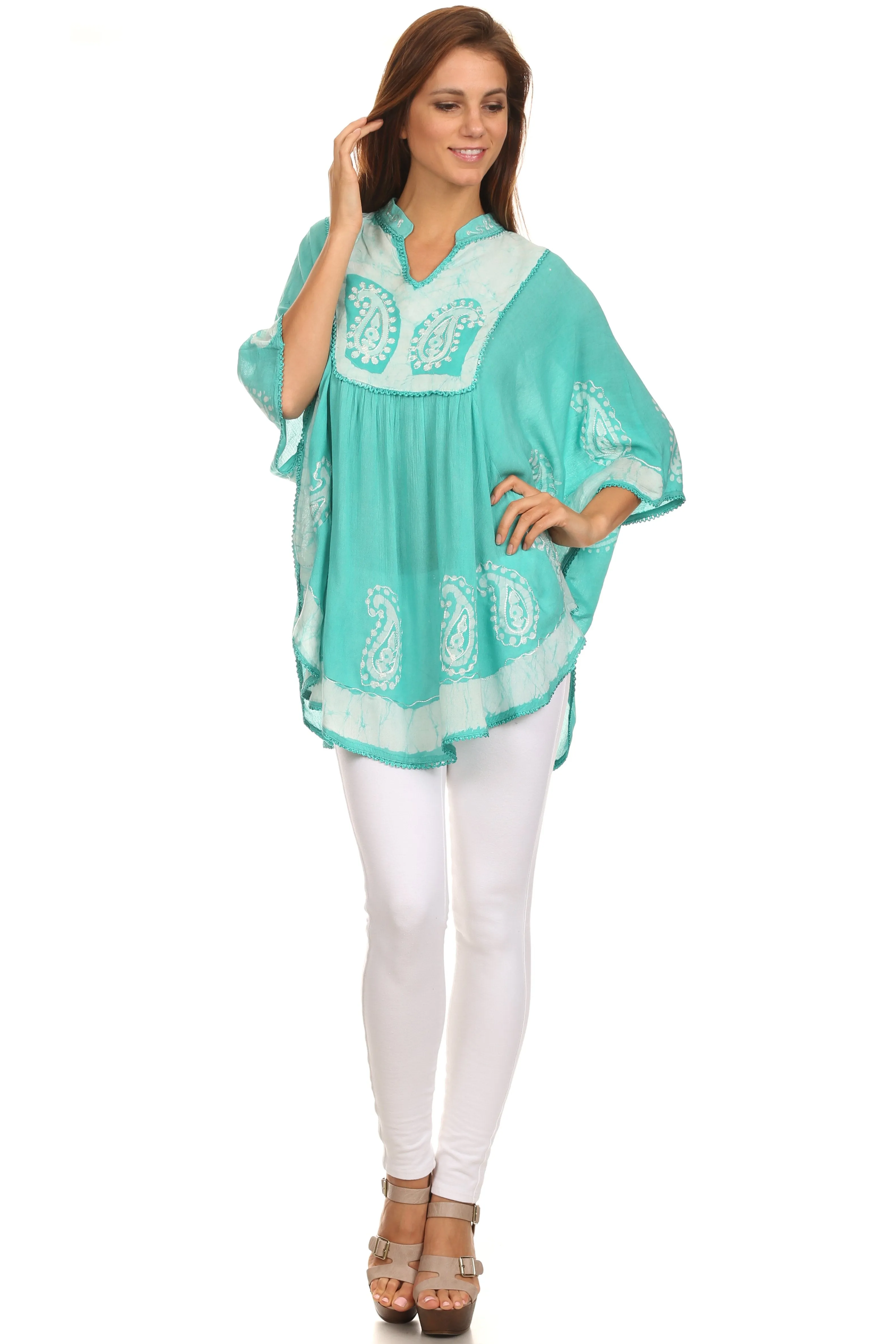 Sakkas  Amori V-Neck Embroidery Poncho Top / Cover Up