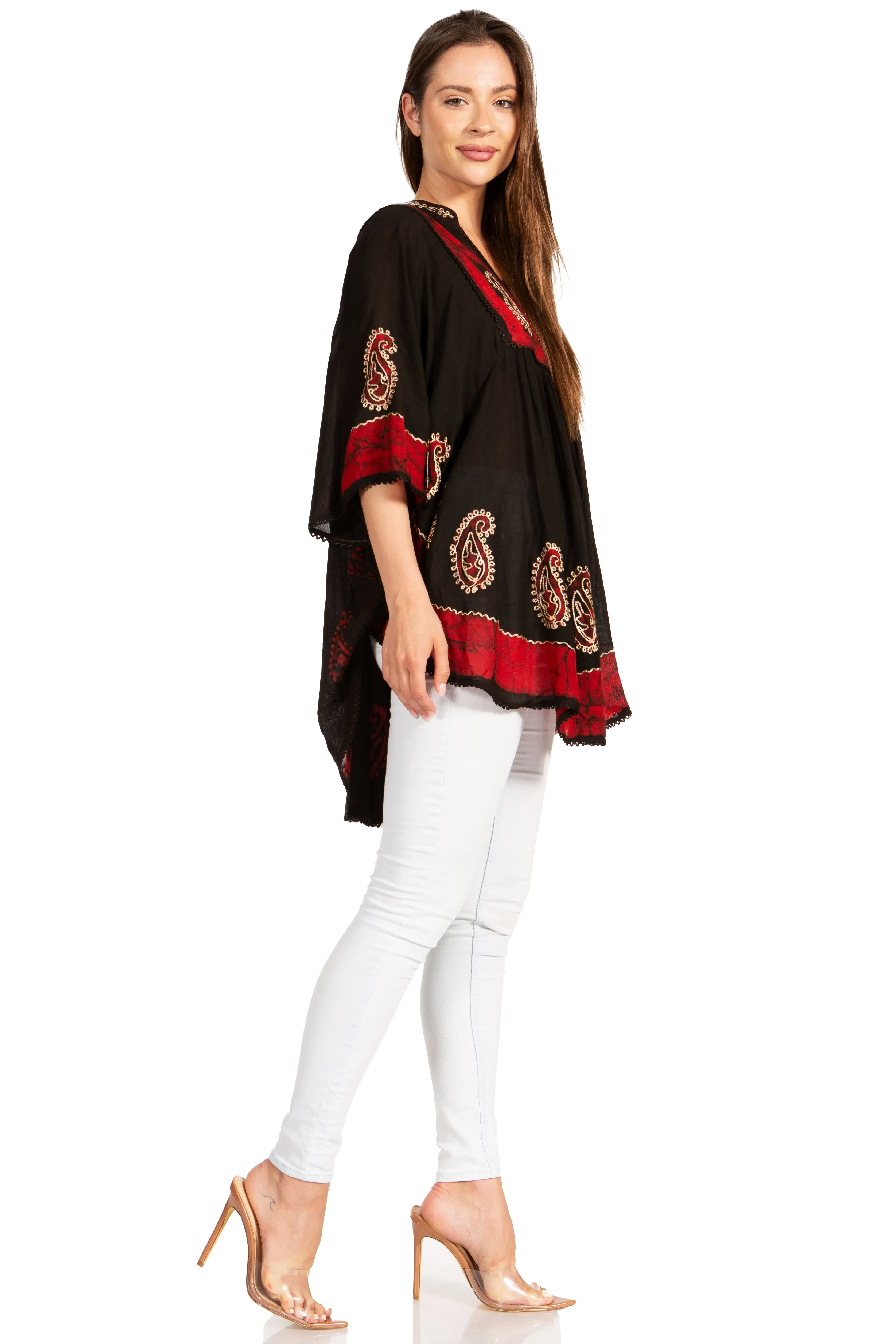 Sakkas  Amori V-Neck Embroidery Poncho Top / Cover Up