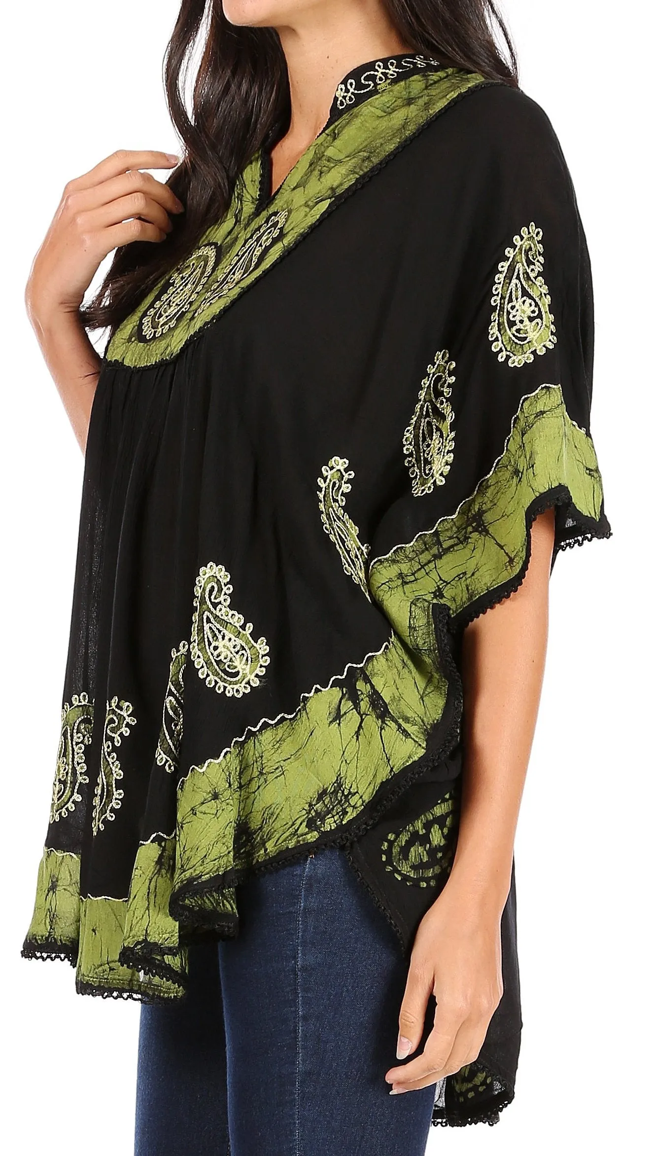 Sakkas  Amori V-Neck Embroidery Poncho Top / Cover Up