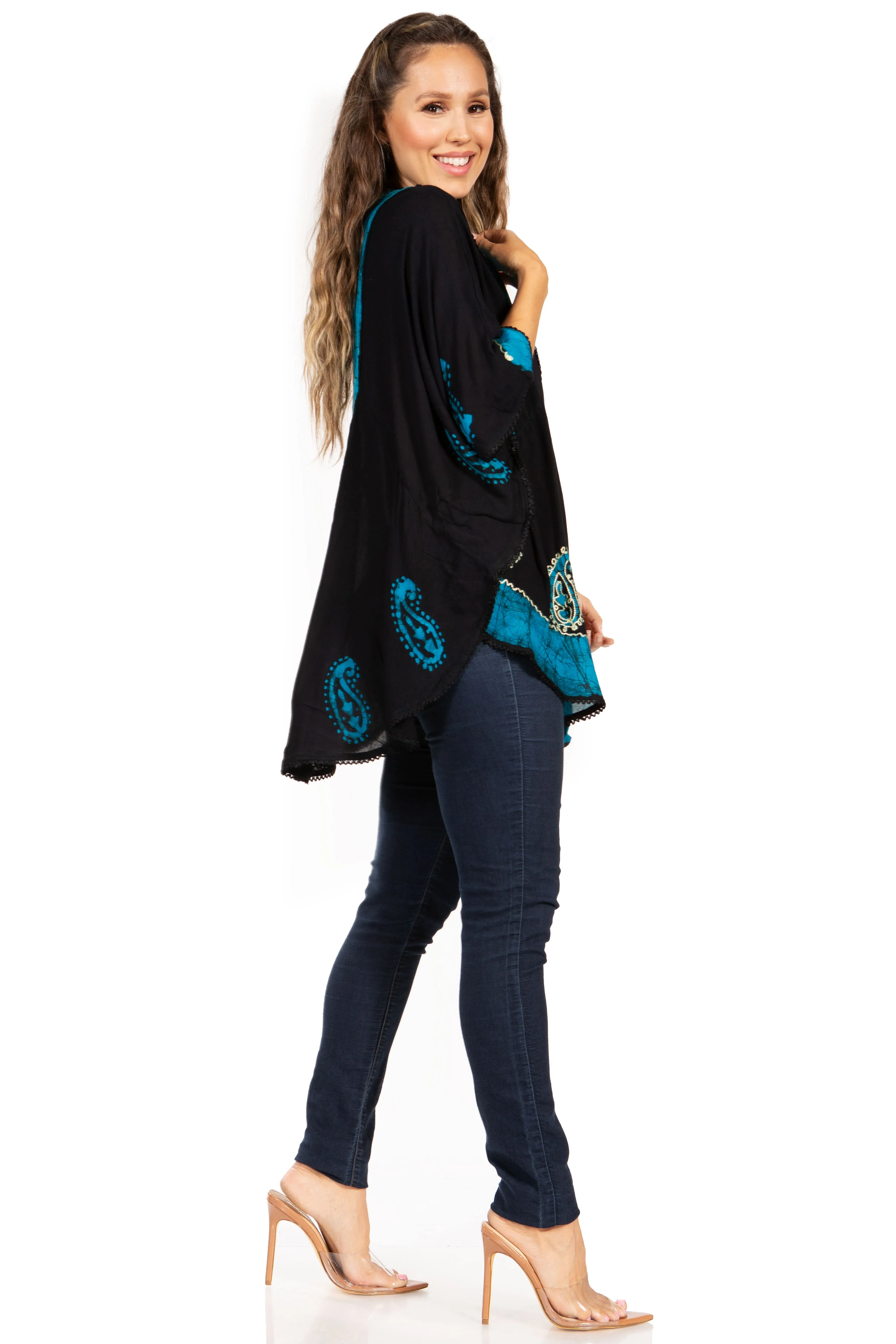 Sakkas  Amori V-Neck Embroidery Poncho Top / Cover Up