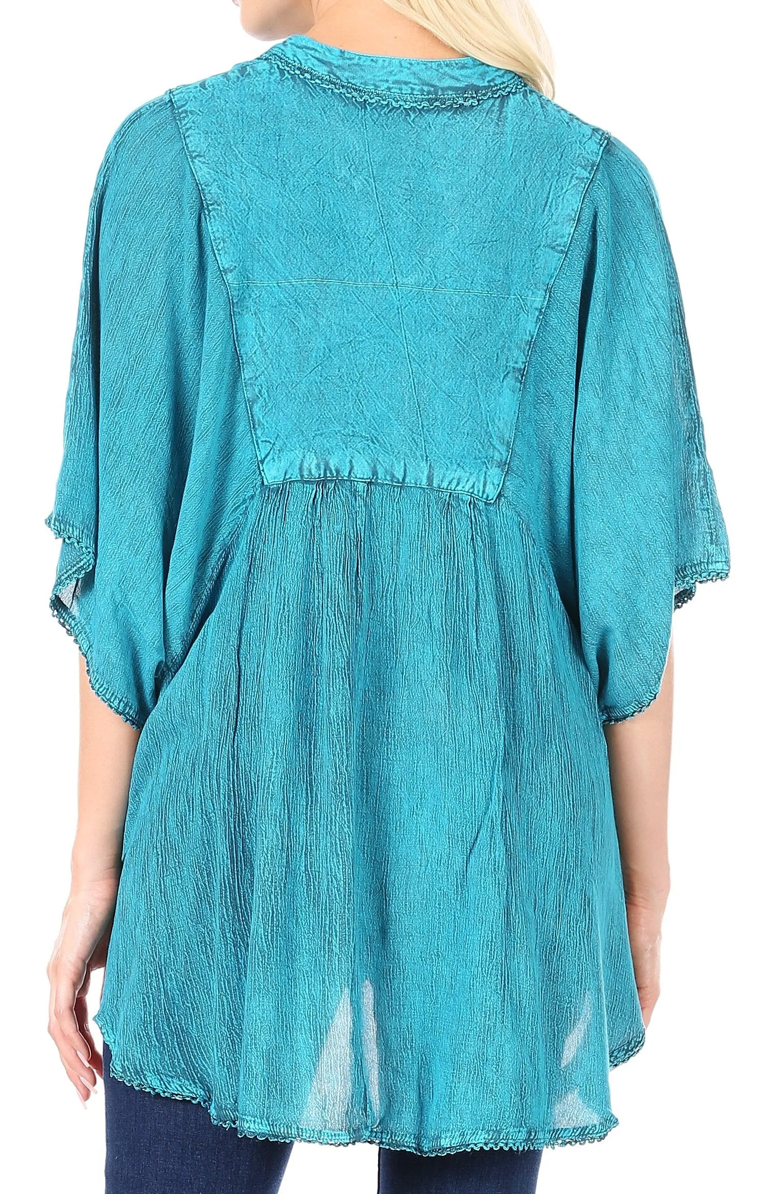 Sakkas  Amori V-Neck Embroidery Poncho Top / Cover Up