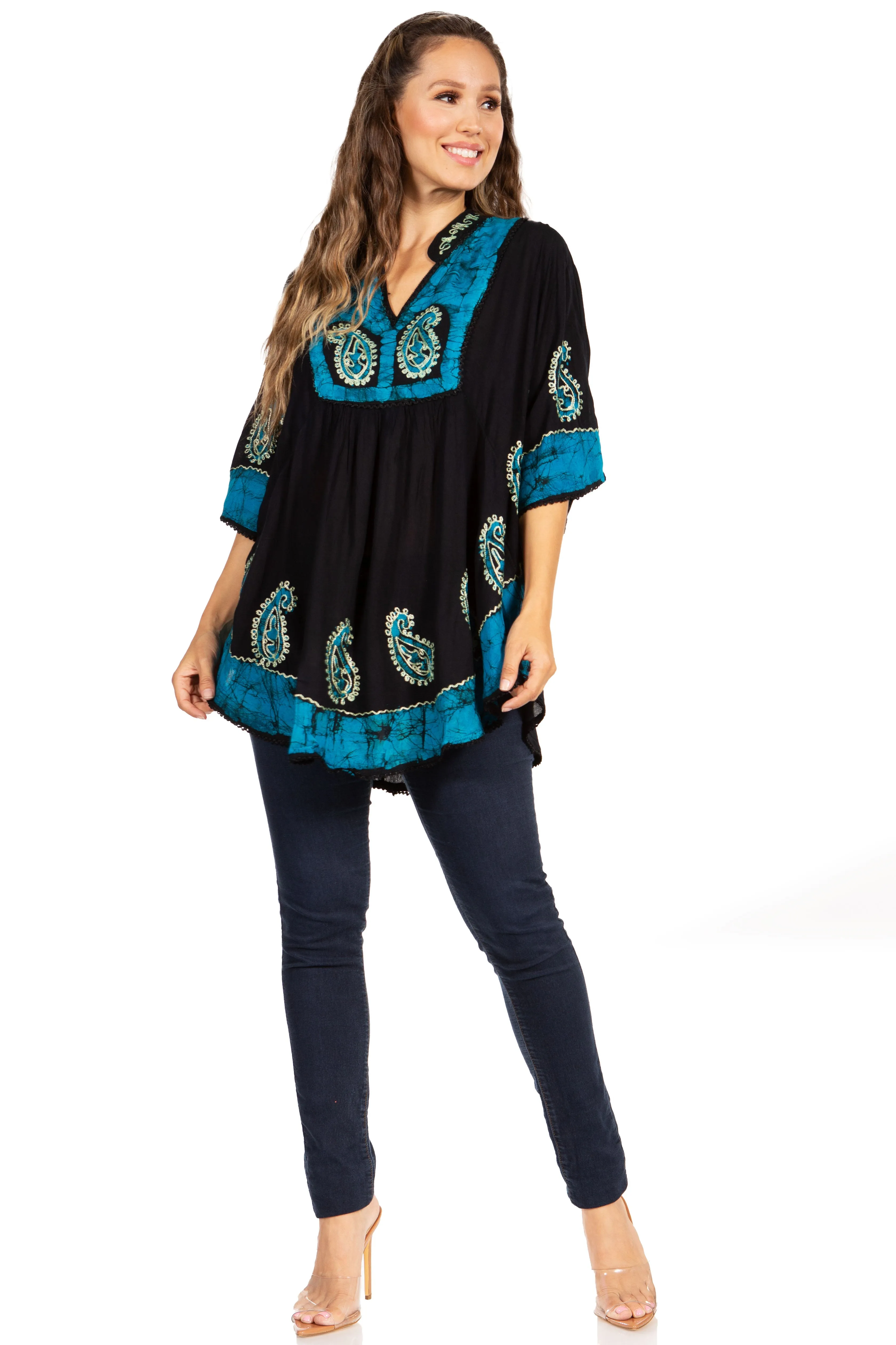 Sakkas  Amori V-Neck Embroidery Poncho Top / Cover Up